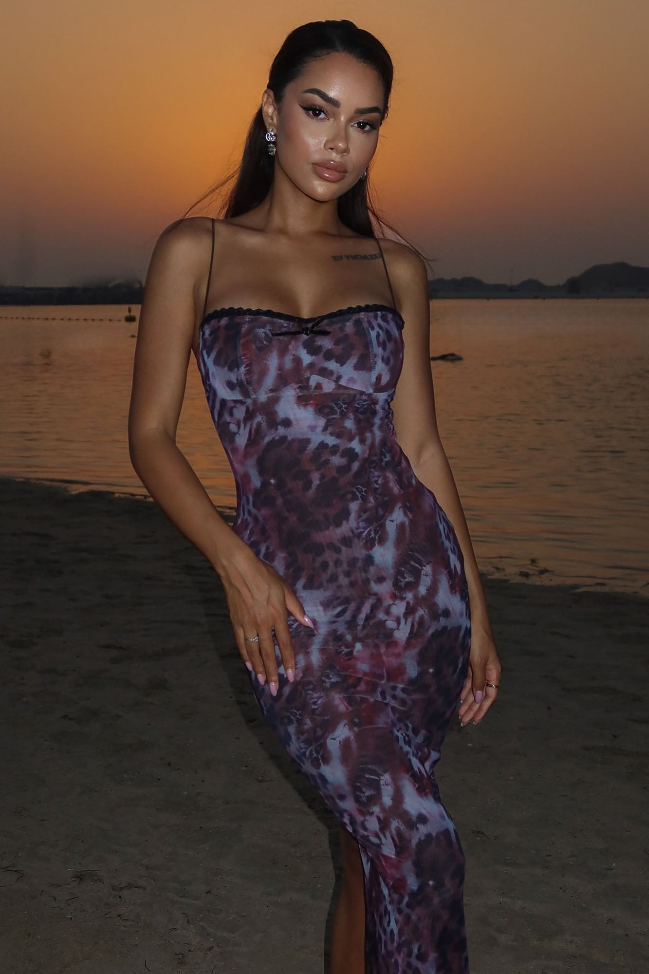 Avery Mesh Leopard Midi Dress
