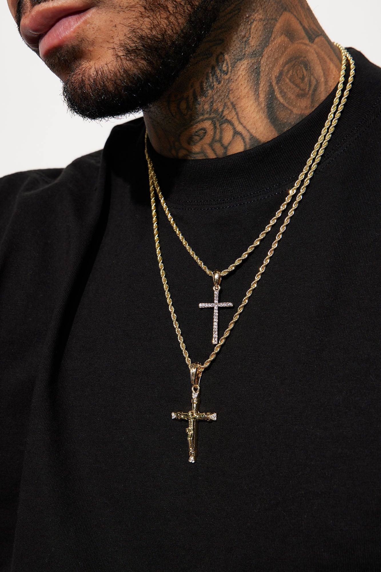 Classic Holy Cross Pendant 2 Piece Chain Necklace