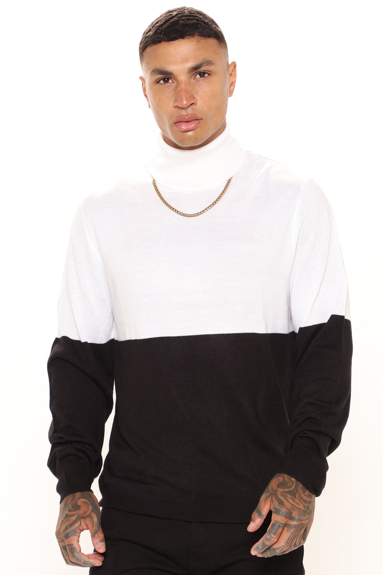 DeAngelo Colorblocked Turtleneck Sweater