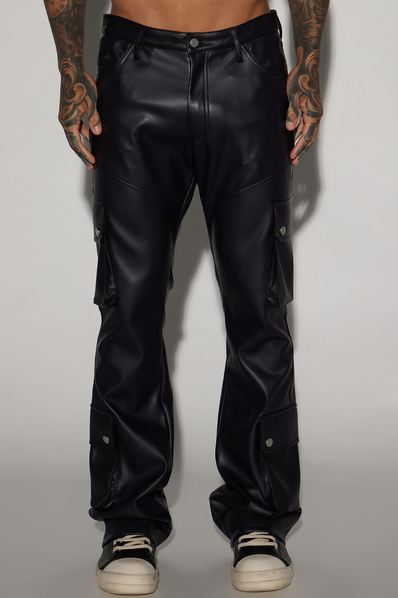 Name Of Love Faux Leather Stacked Slim Flare Pants