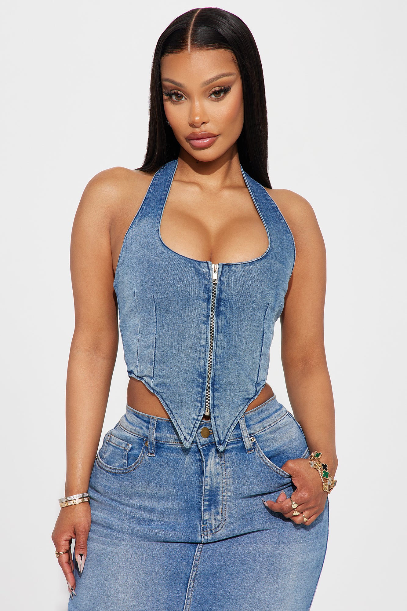Dominique Denim Halter Top