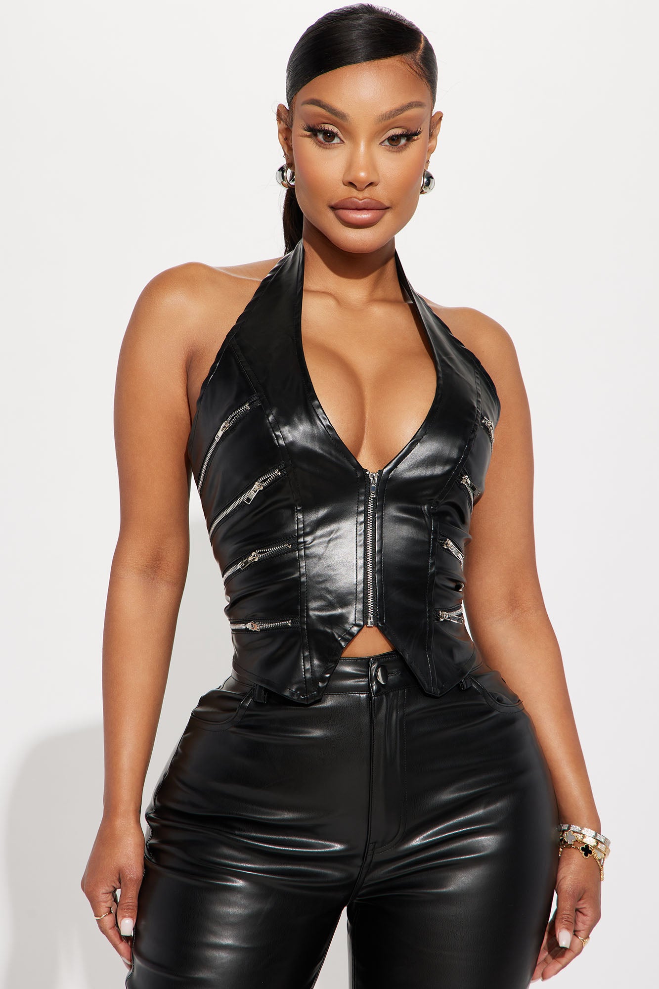Off Roading Faux Leather Halter Top