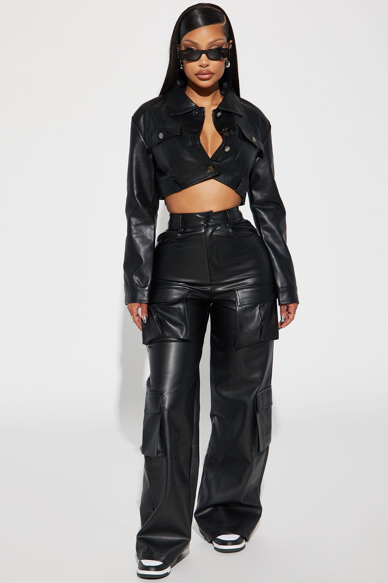 Drop A Pin Faux Leather Cargo Pant