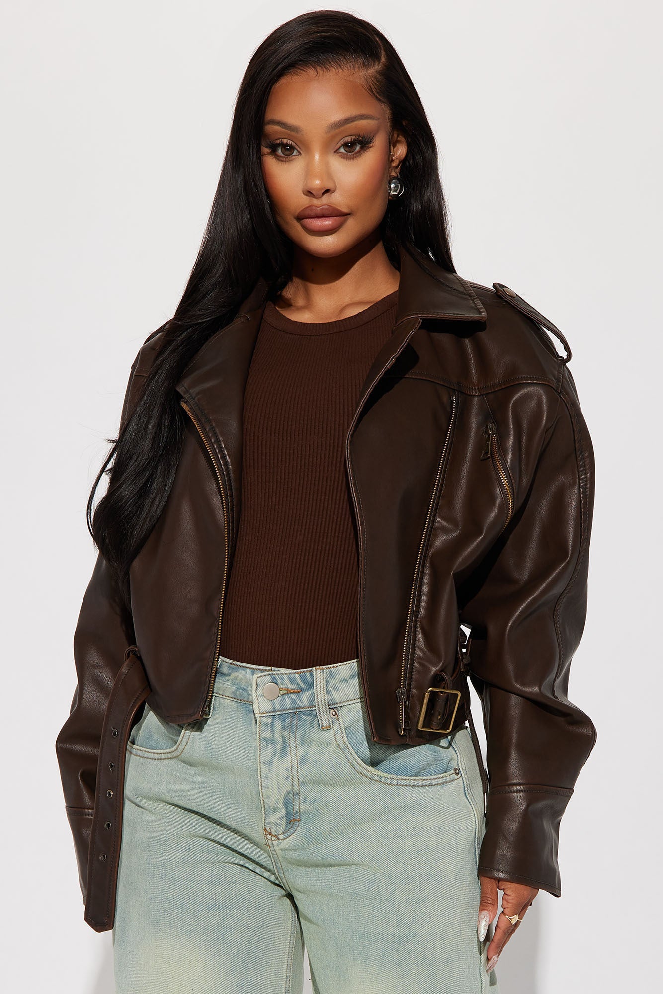 Check The Deets Faux Leather Moto Jacket