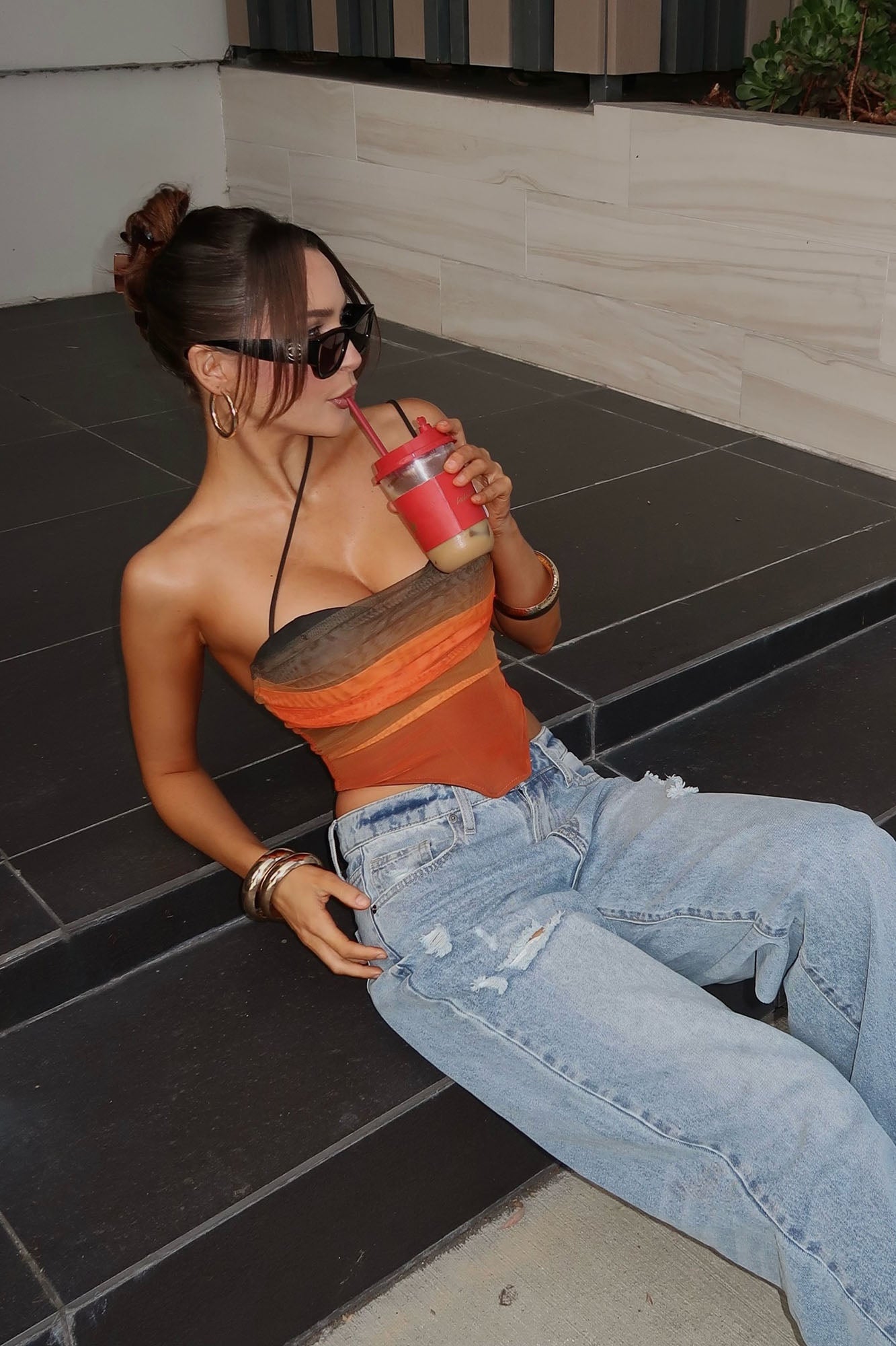 Summer Sunset Mesh Corset Top