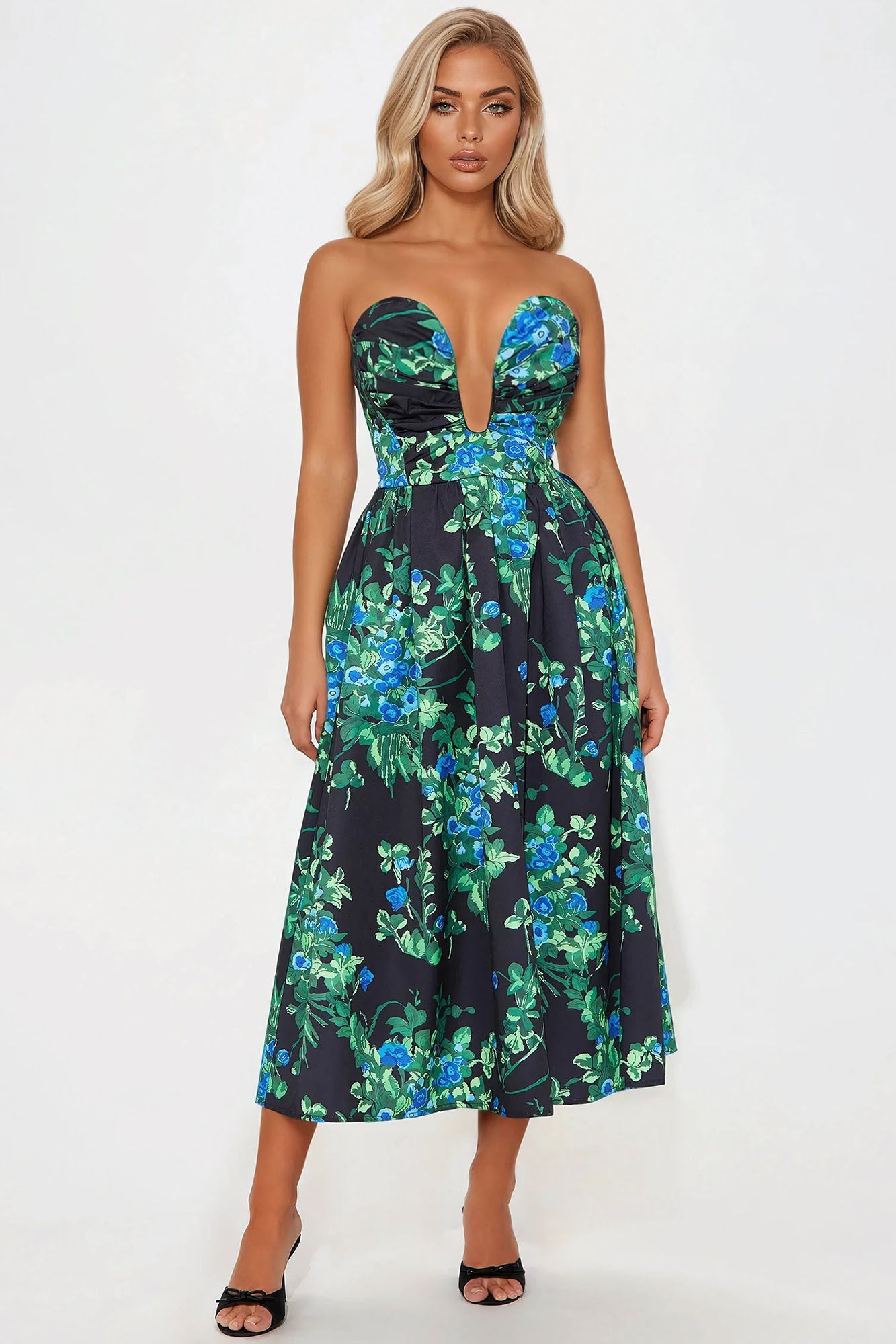 Florence Strapless Floral Midi Dress