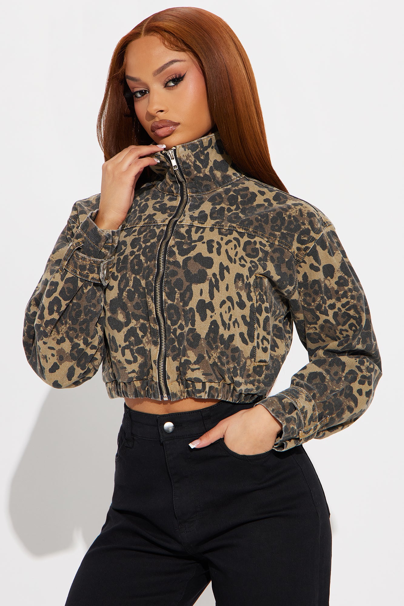 Chassity Cheetah Cropped Denim Jacket