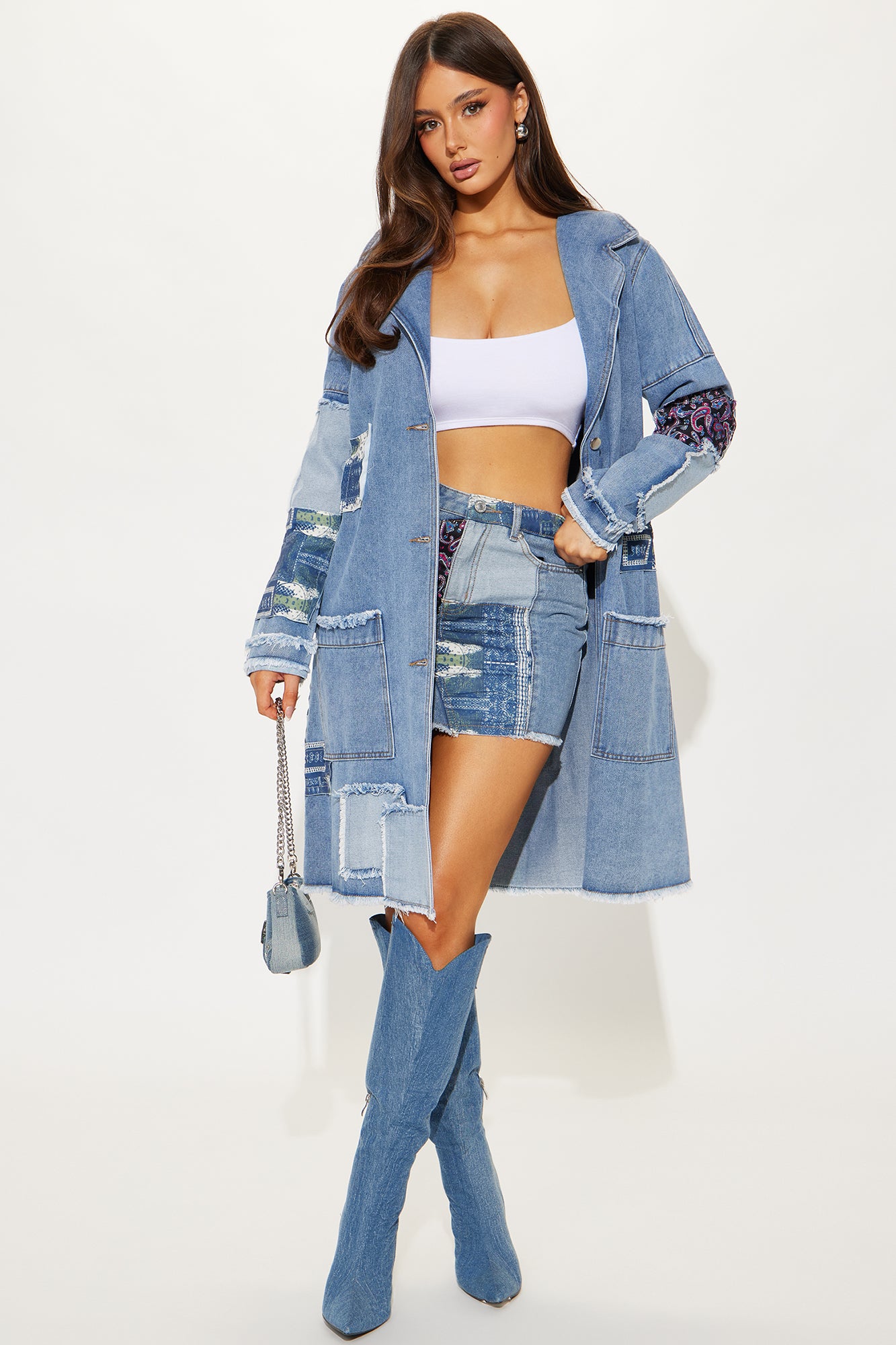 Paisley Patchwork Denim Skirt Set