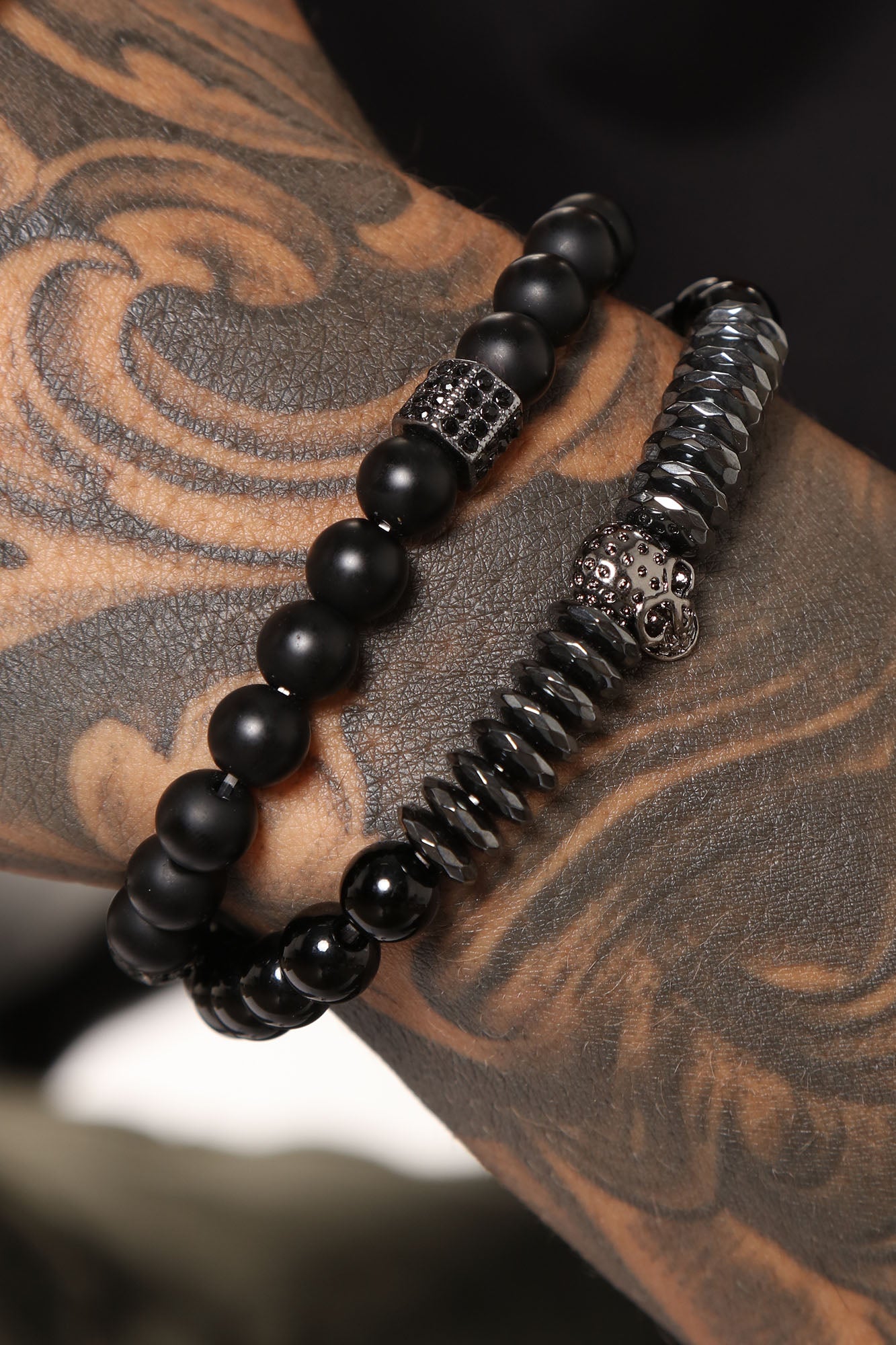 Skull Motif Beaded Bracelet Set