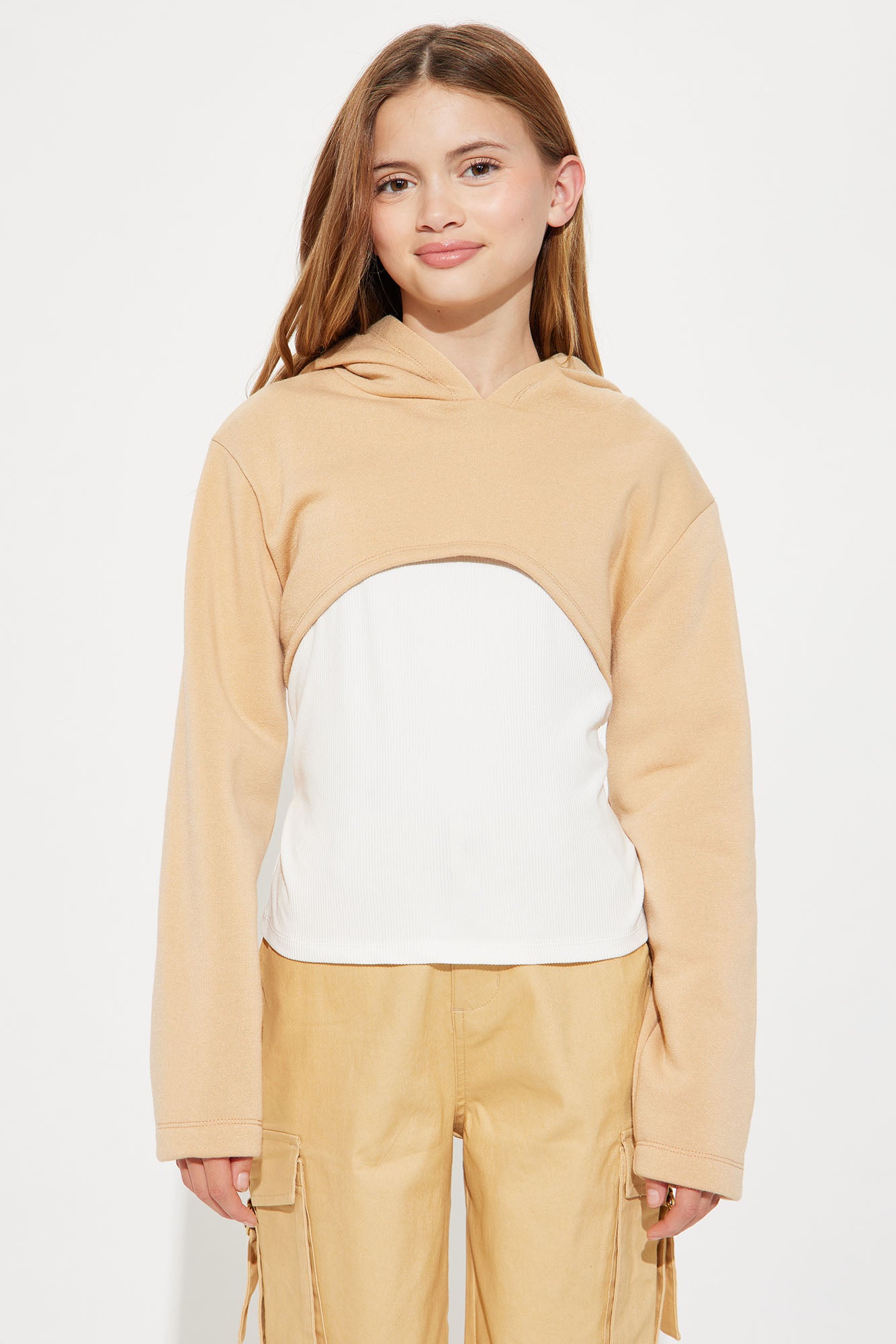Mini Camila Hooded Long Sleeve Two-Fer Top