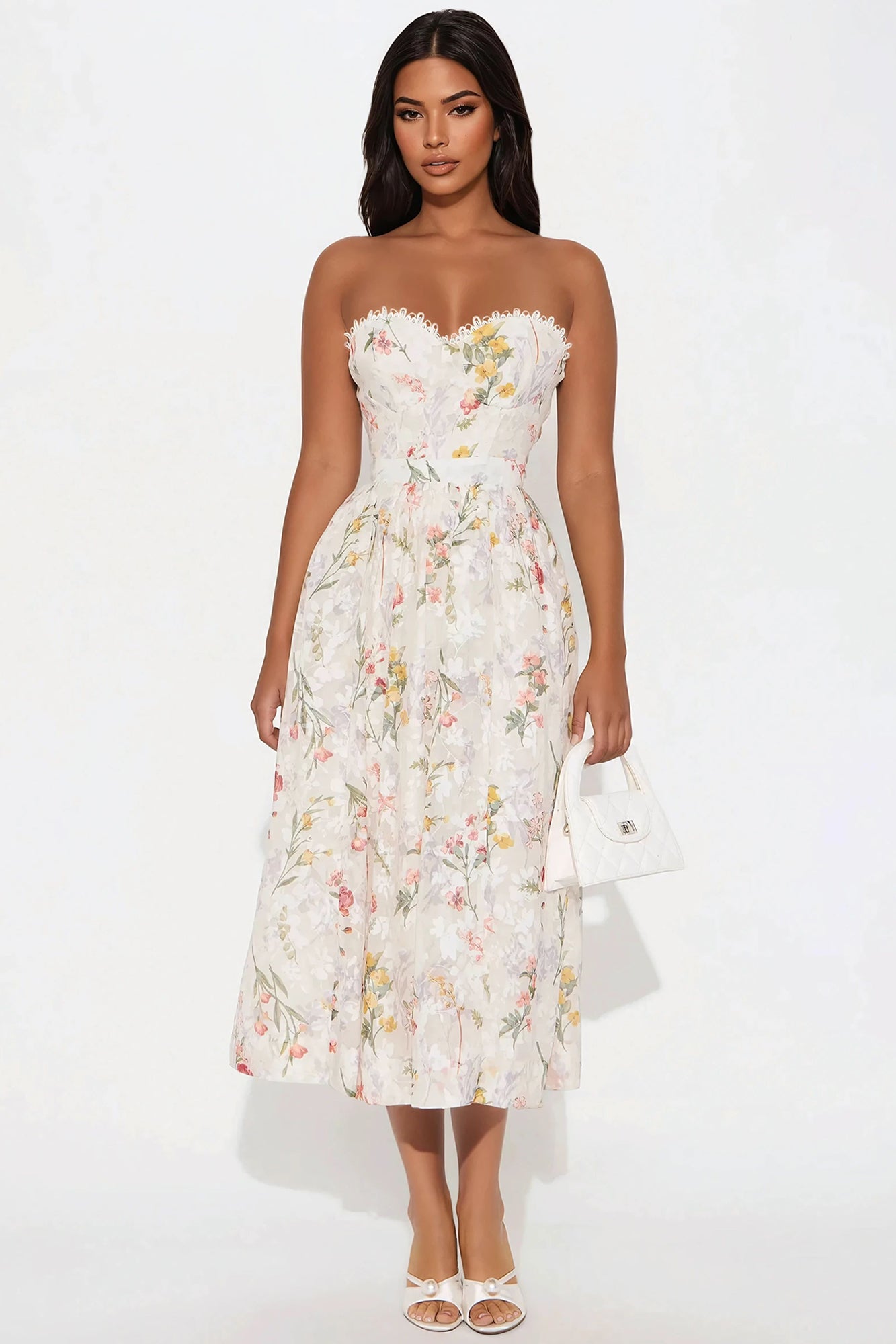 Ophelia Strapless Floral Midi Dress