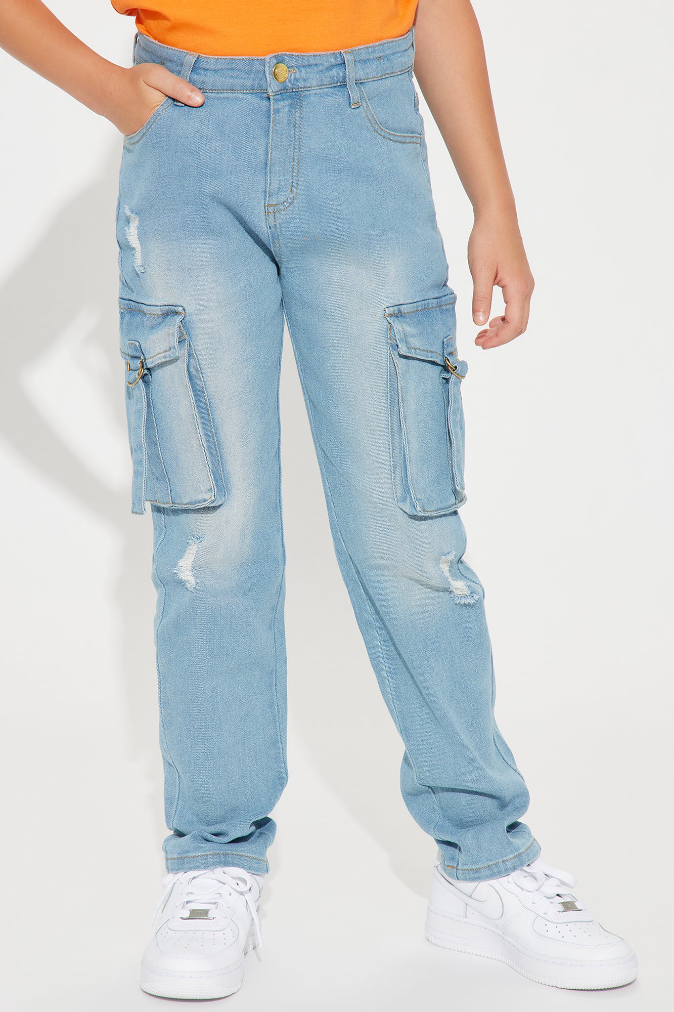 Mini Cargo Rip And Repair Denim Jeans