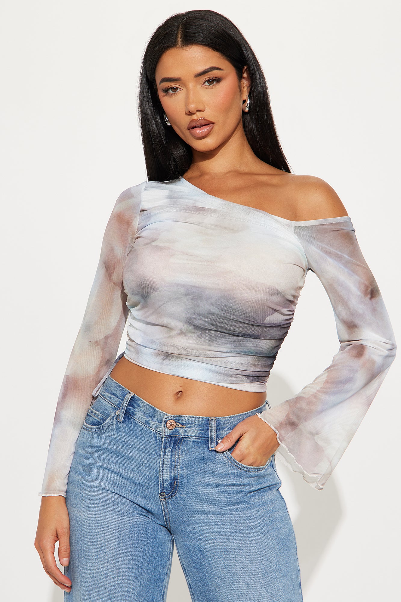 Amy Long Sleeve Mesh Off Shoulder Top