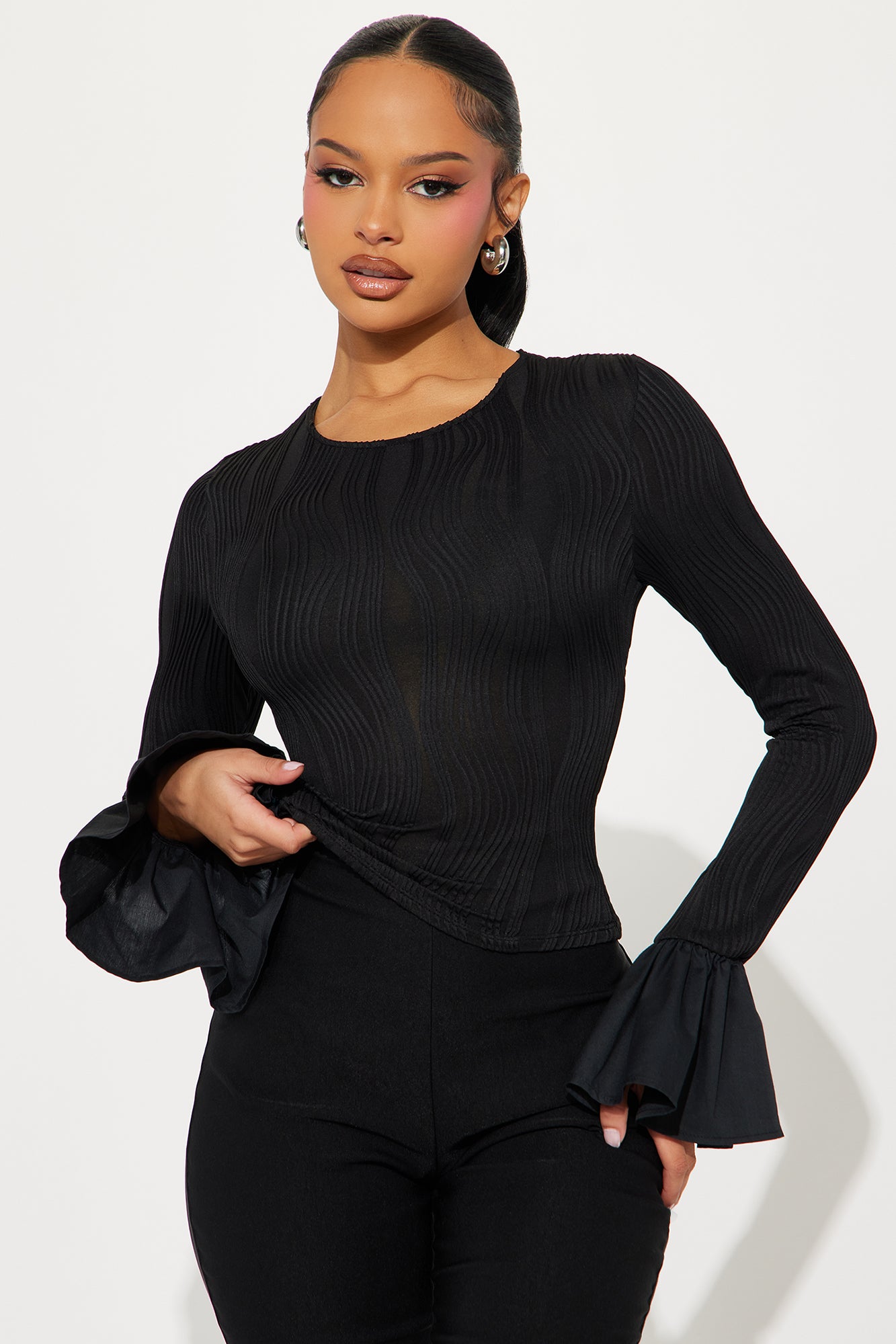 Brilliant Class Long Sleeve Textured Top