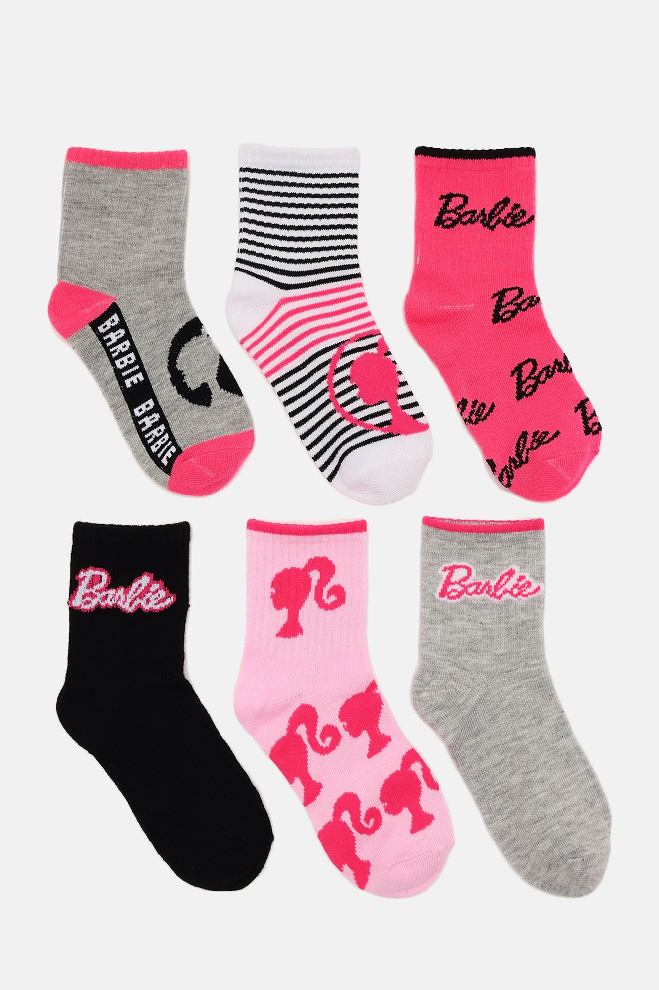 Mini Barbie 6 Pack Ribbed Socks