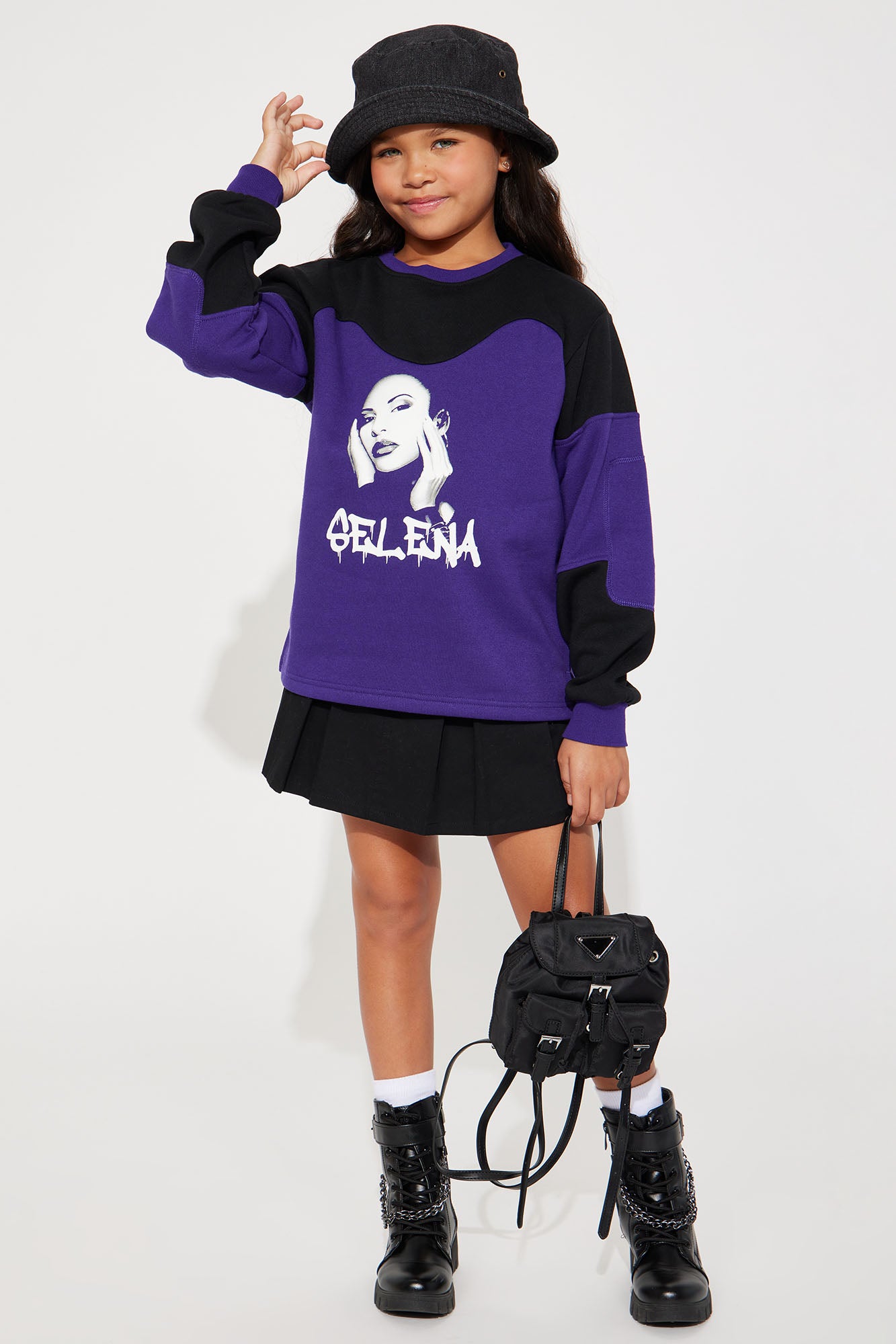 Mini Selena Color Block Crew Fleece Sweatshirt