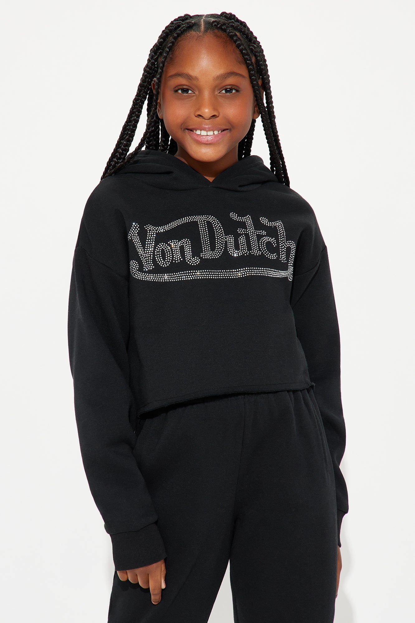 Mini Von Dutch Rhinestone Cropped Hoodie