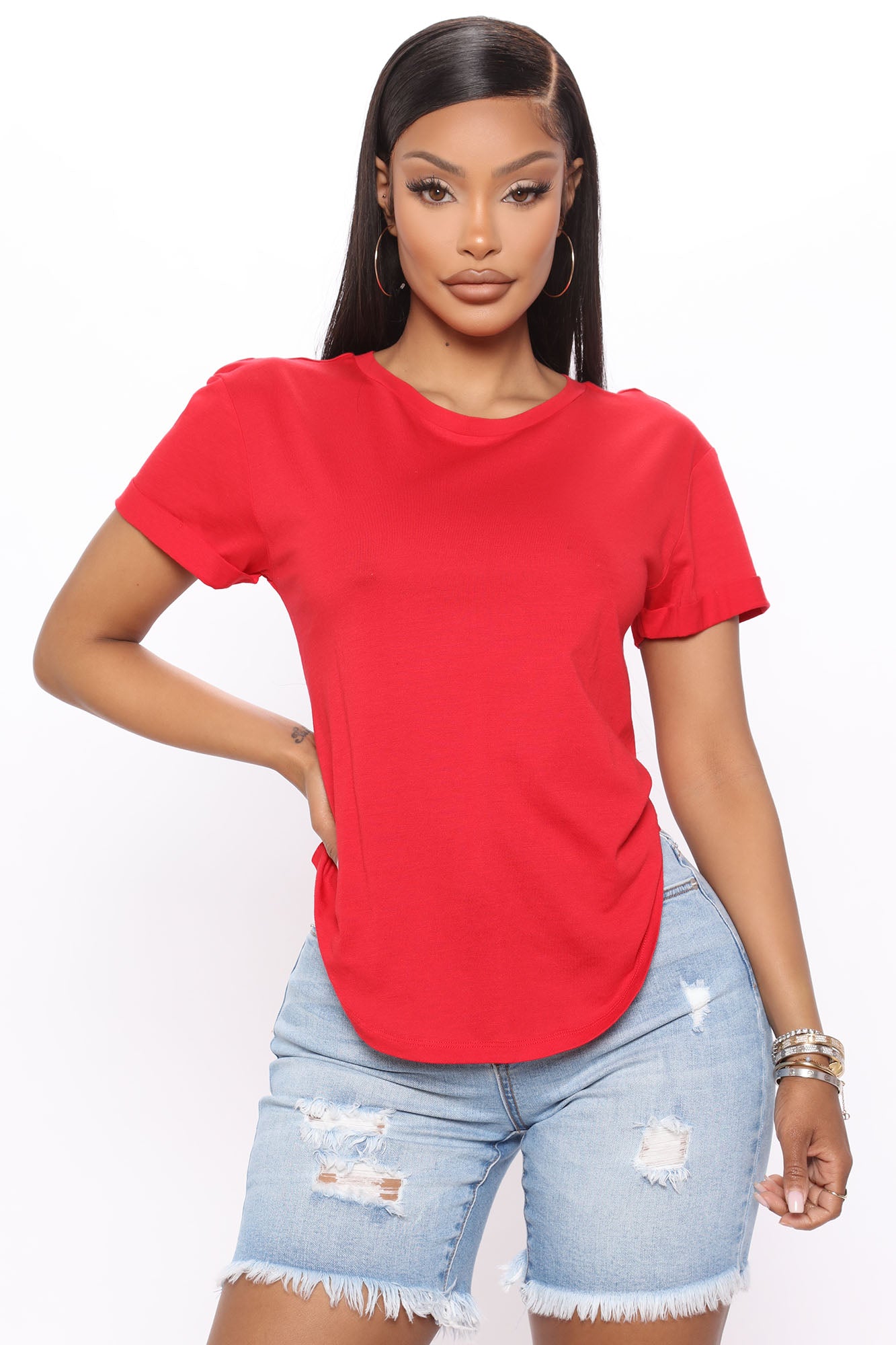Annie Cuffed Short Sleeve Top