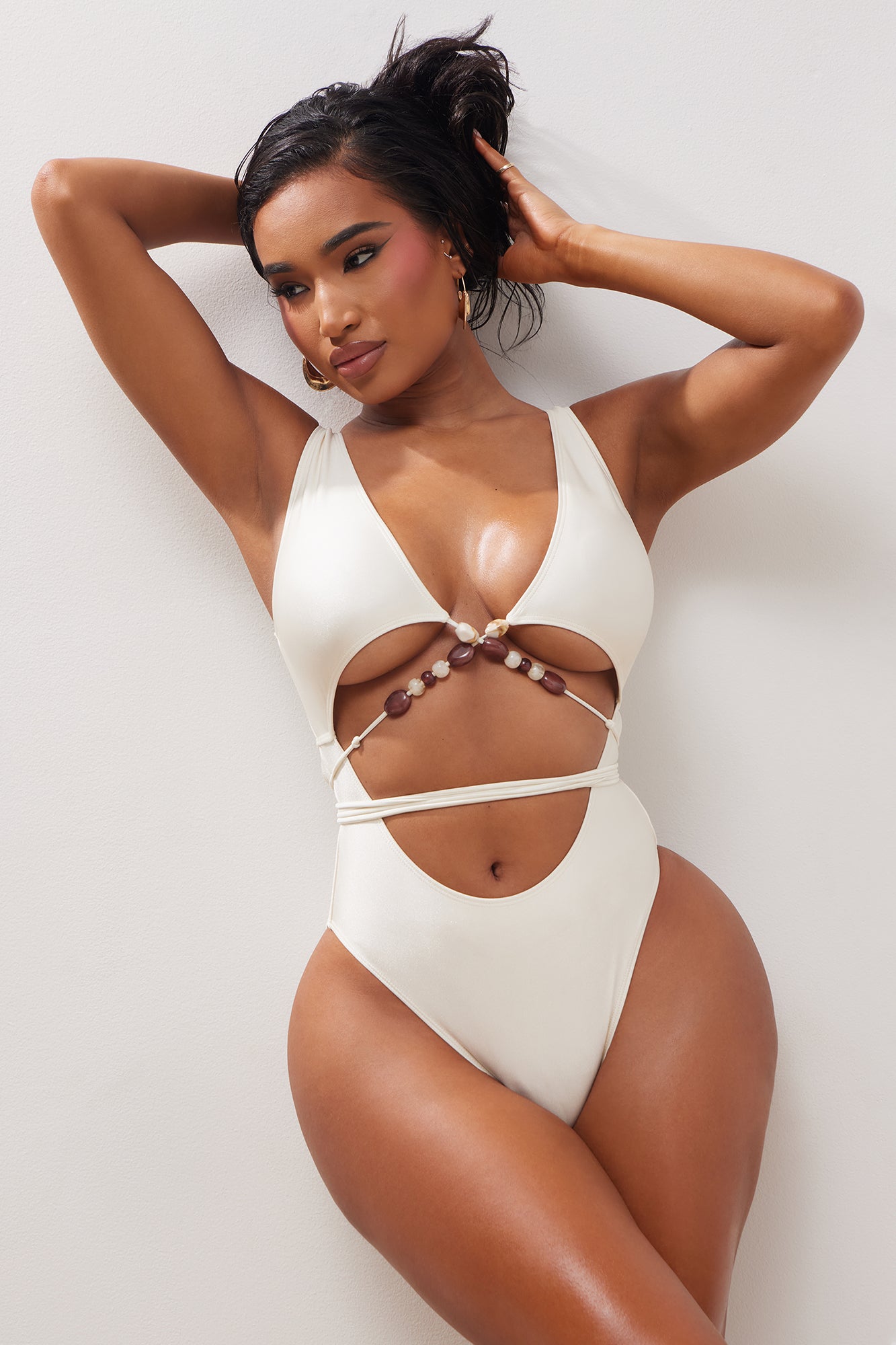 Pebble Beach Beaded 1 Piece Swimsuit