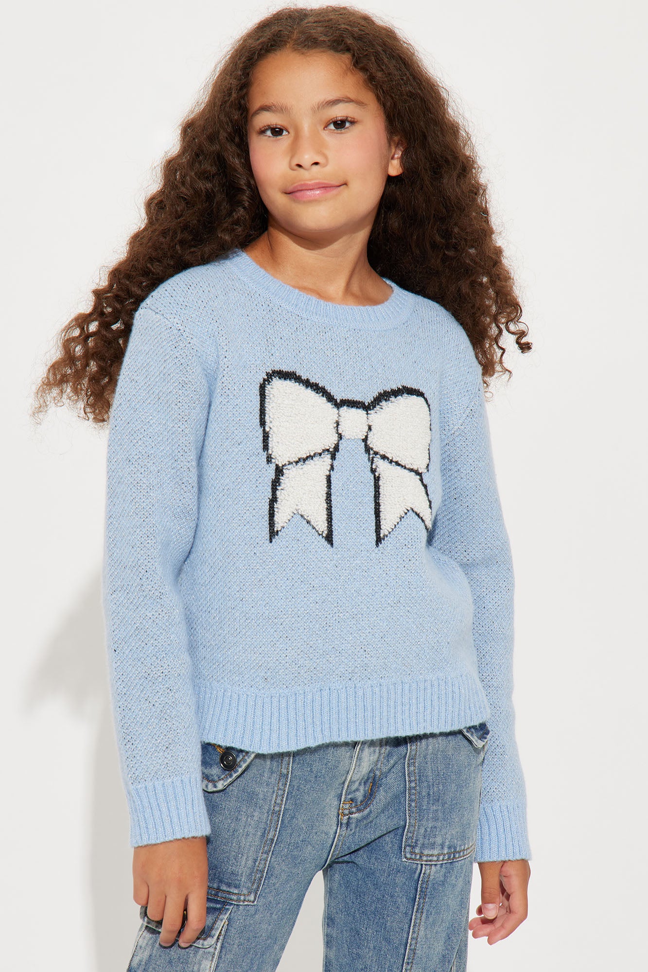 Mini Perfect Bow Ribbed Pullover Crew Neck Sweater