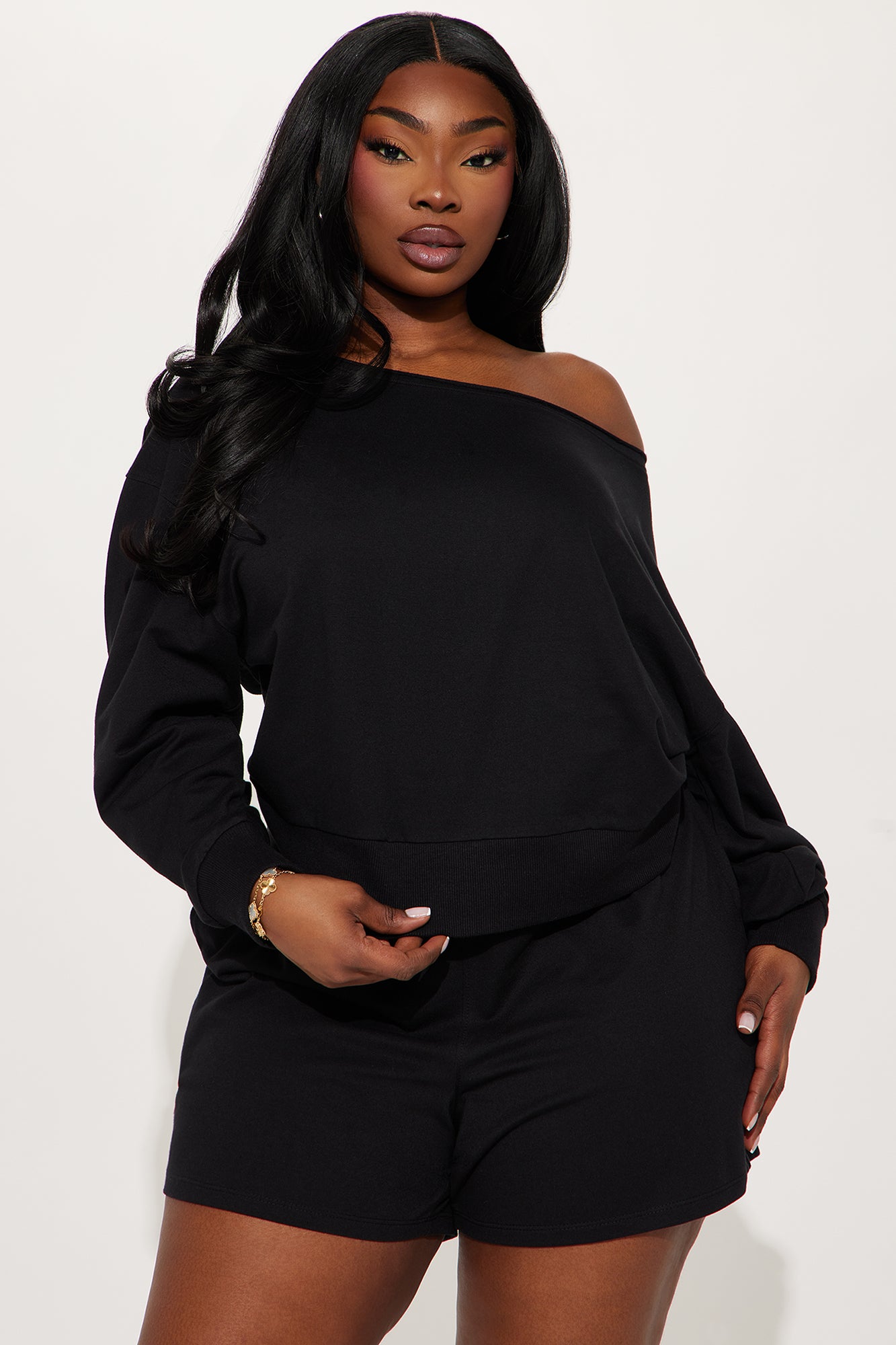 Unwind Washed Off Shoulder Short Set