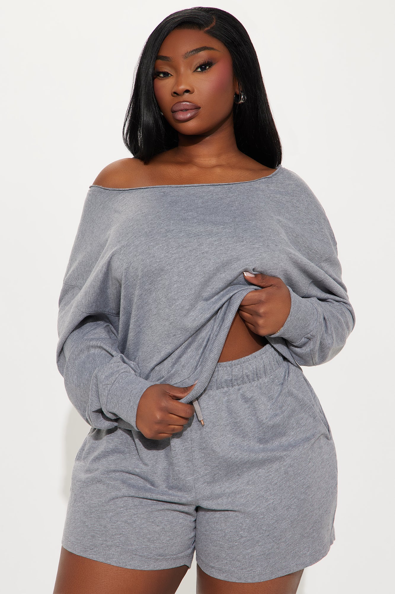 Unwind Washed Off Shoulder Short Set
