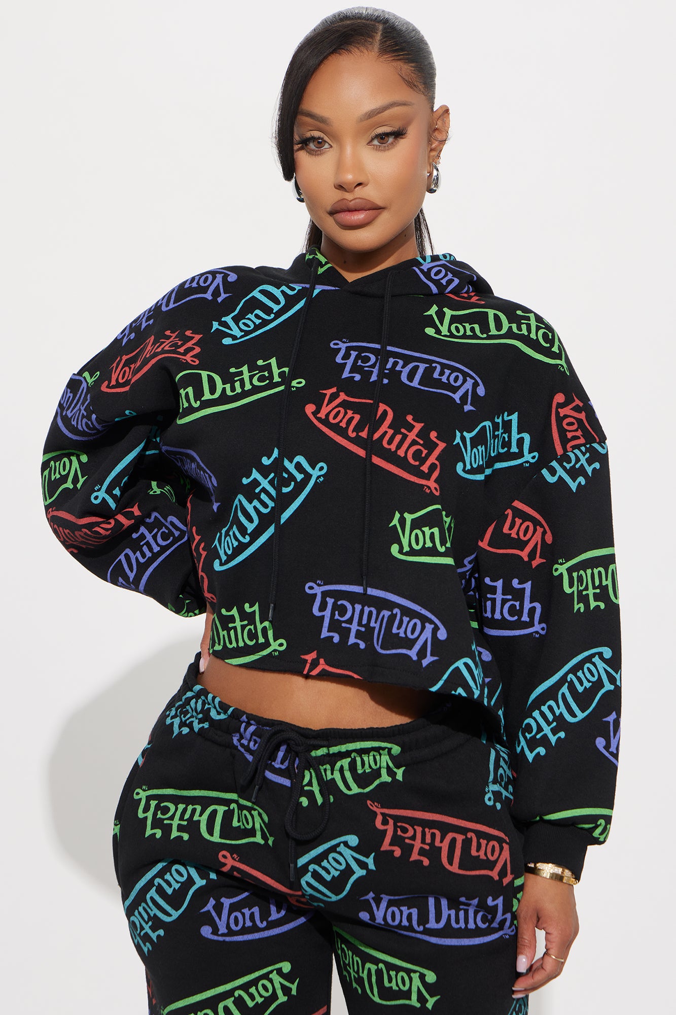 Von Dutch Colorful Logo Cropped Hoodie