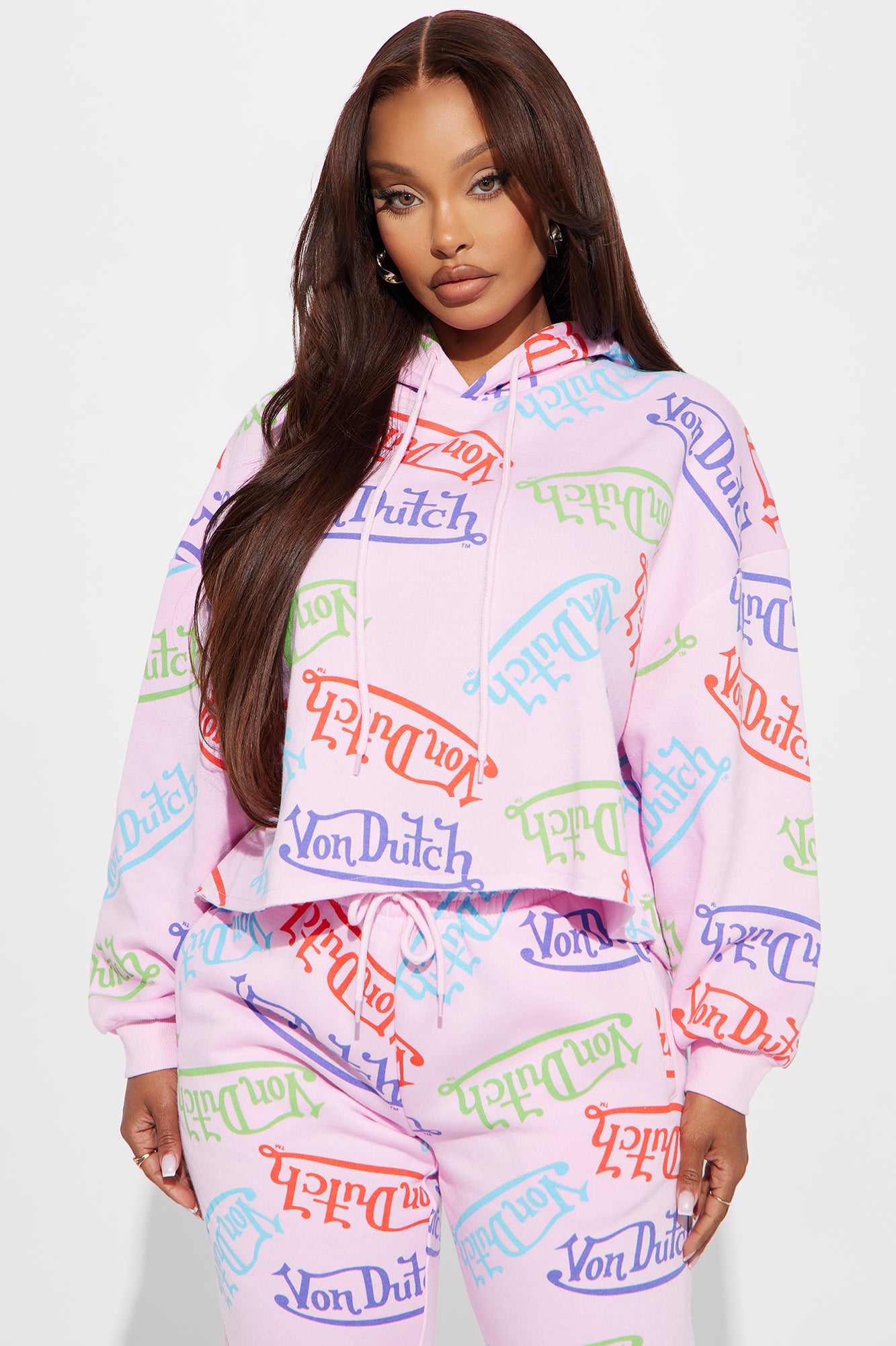 Von Dutch Colorful Logo Cropped Hoodie