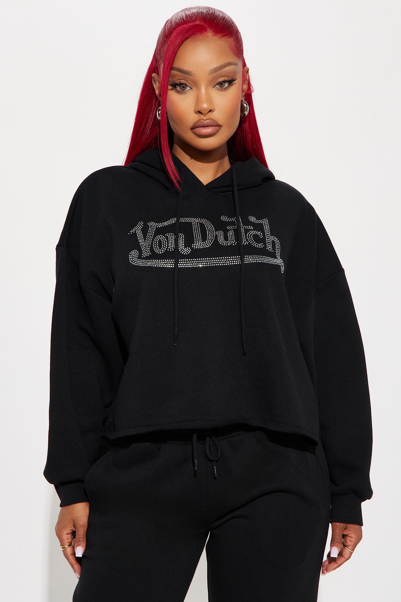 Von Dutch Rhinestone Cropped Hoodie