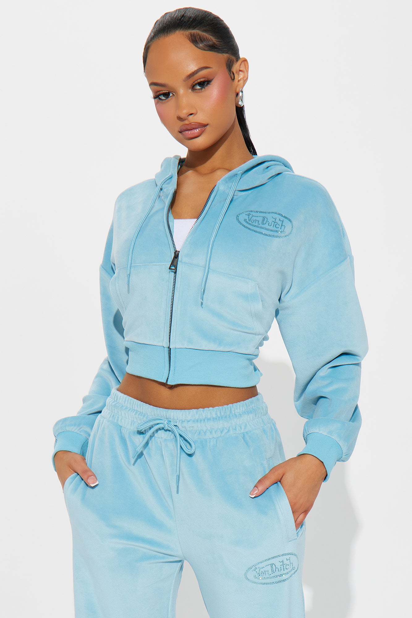 Von Dutch Velour Rhinestone Hoodie