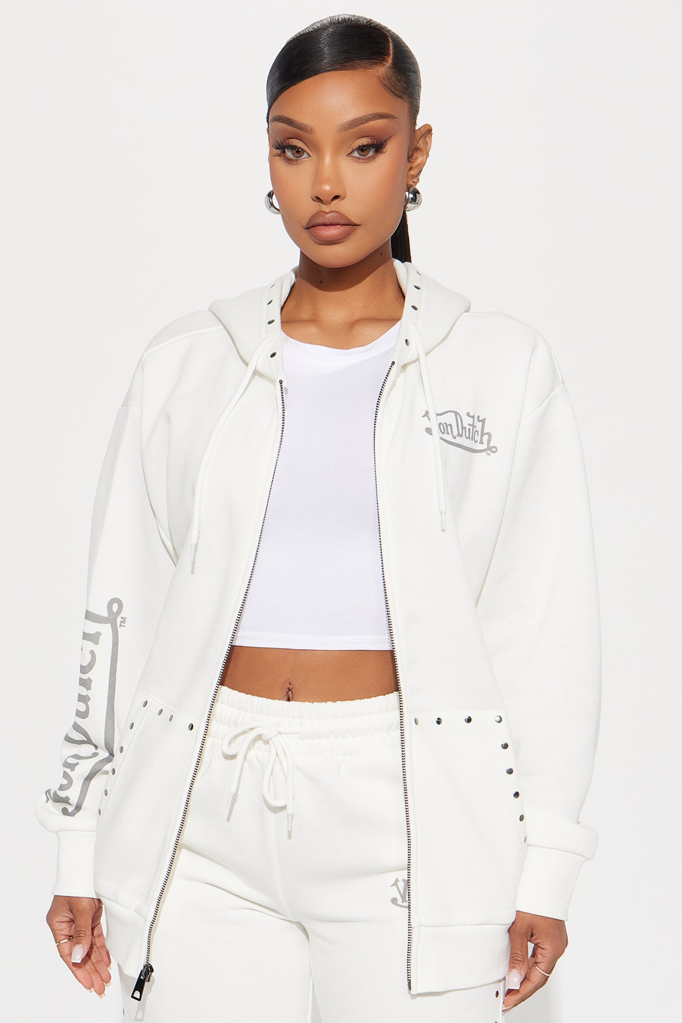 Von Dutch Studded Zip Front Hoodie