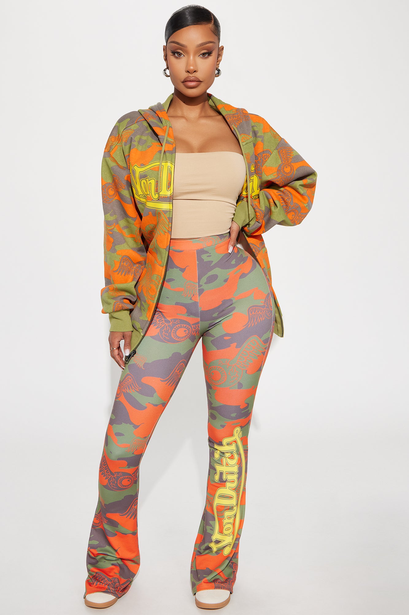 Von Dutch Embroidered Camo Flare Pant