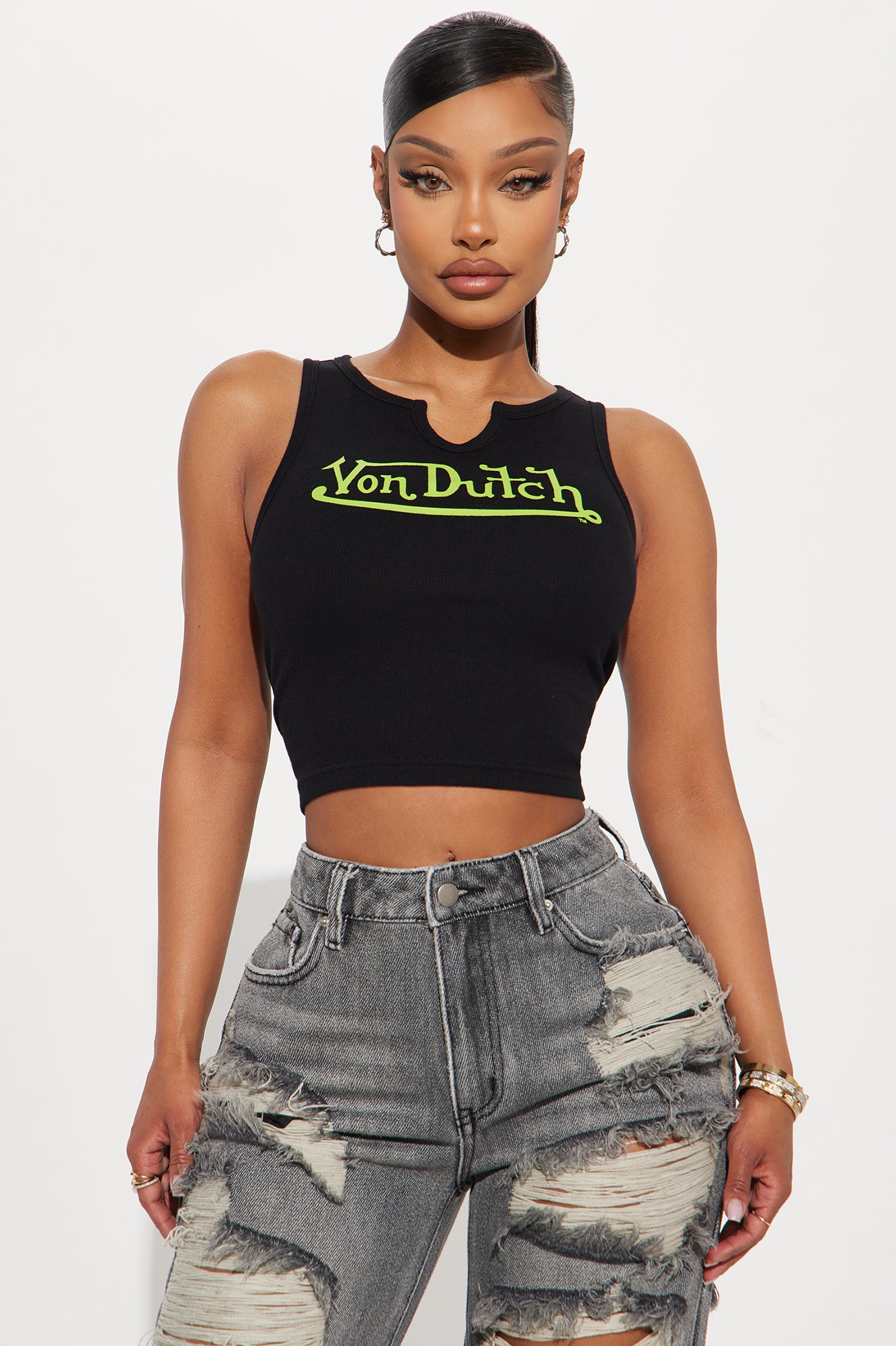 Von Dutch Ribbed Notch Neck Tank Top