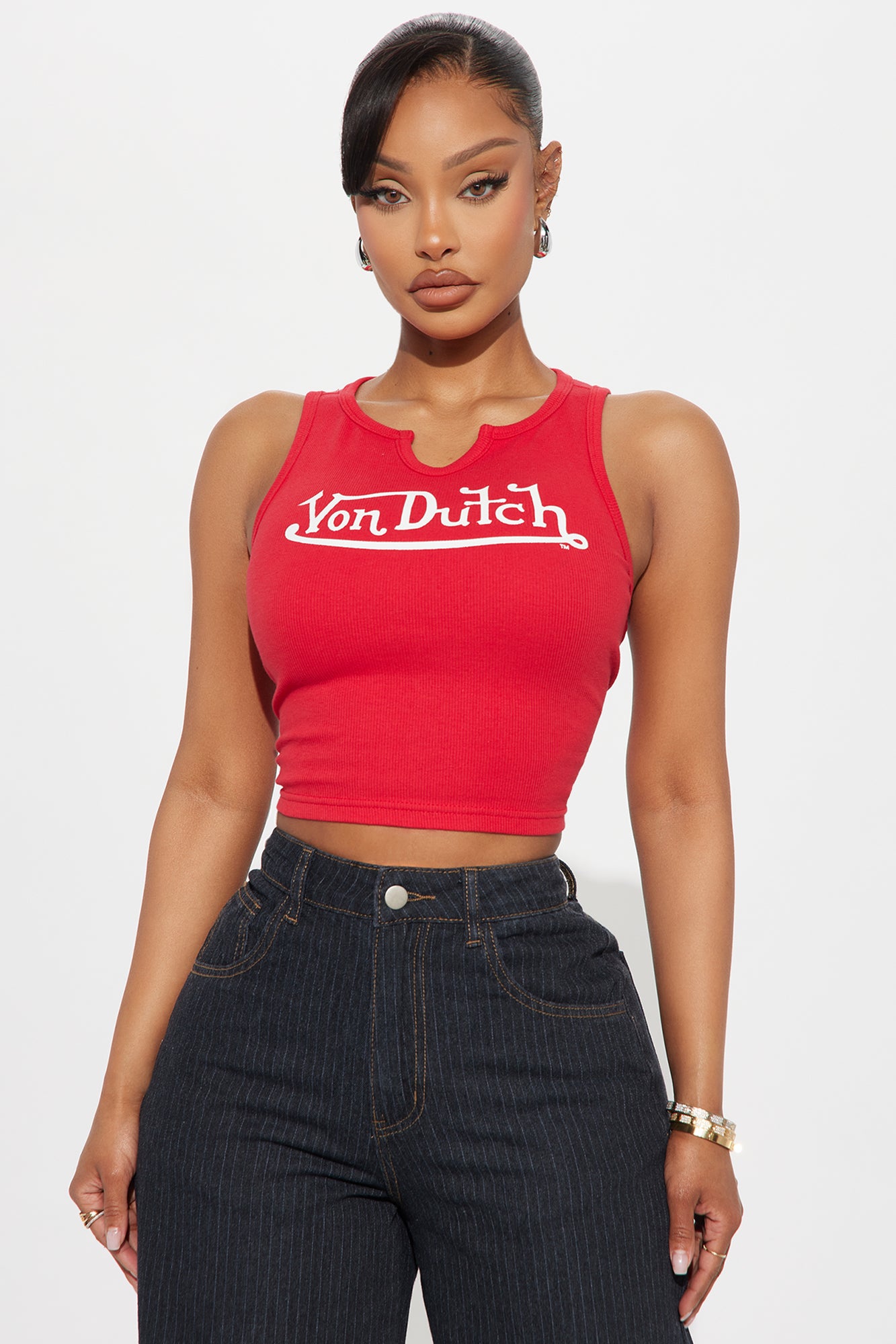 Von Dutch Ribbed Notch Neck Tank Top