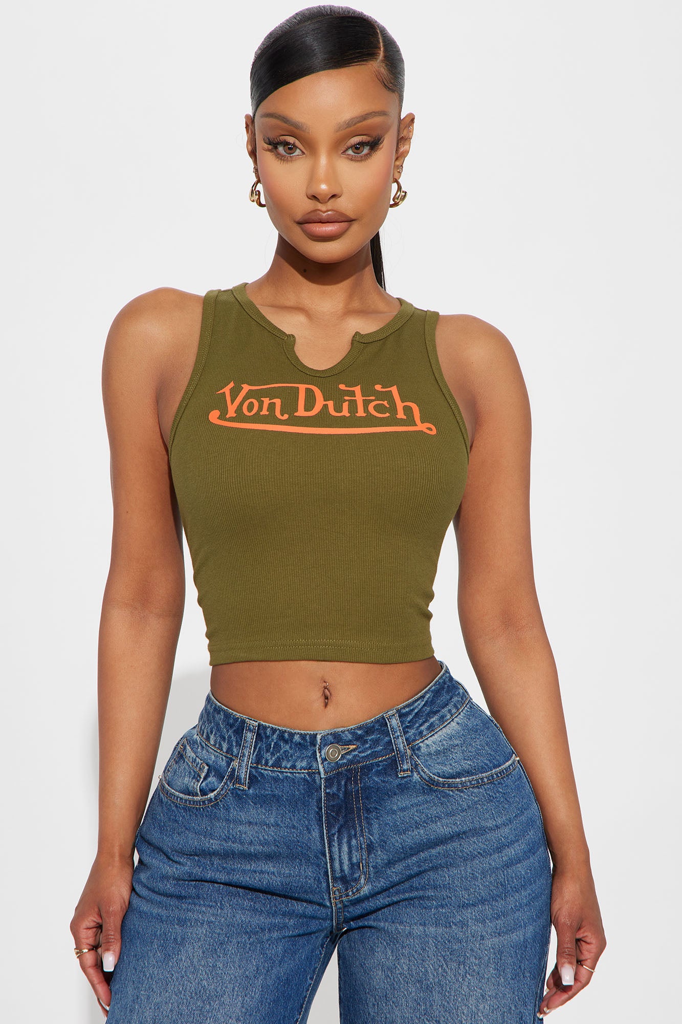 Von Dutch Distressed Notch Neck Tank Top