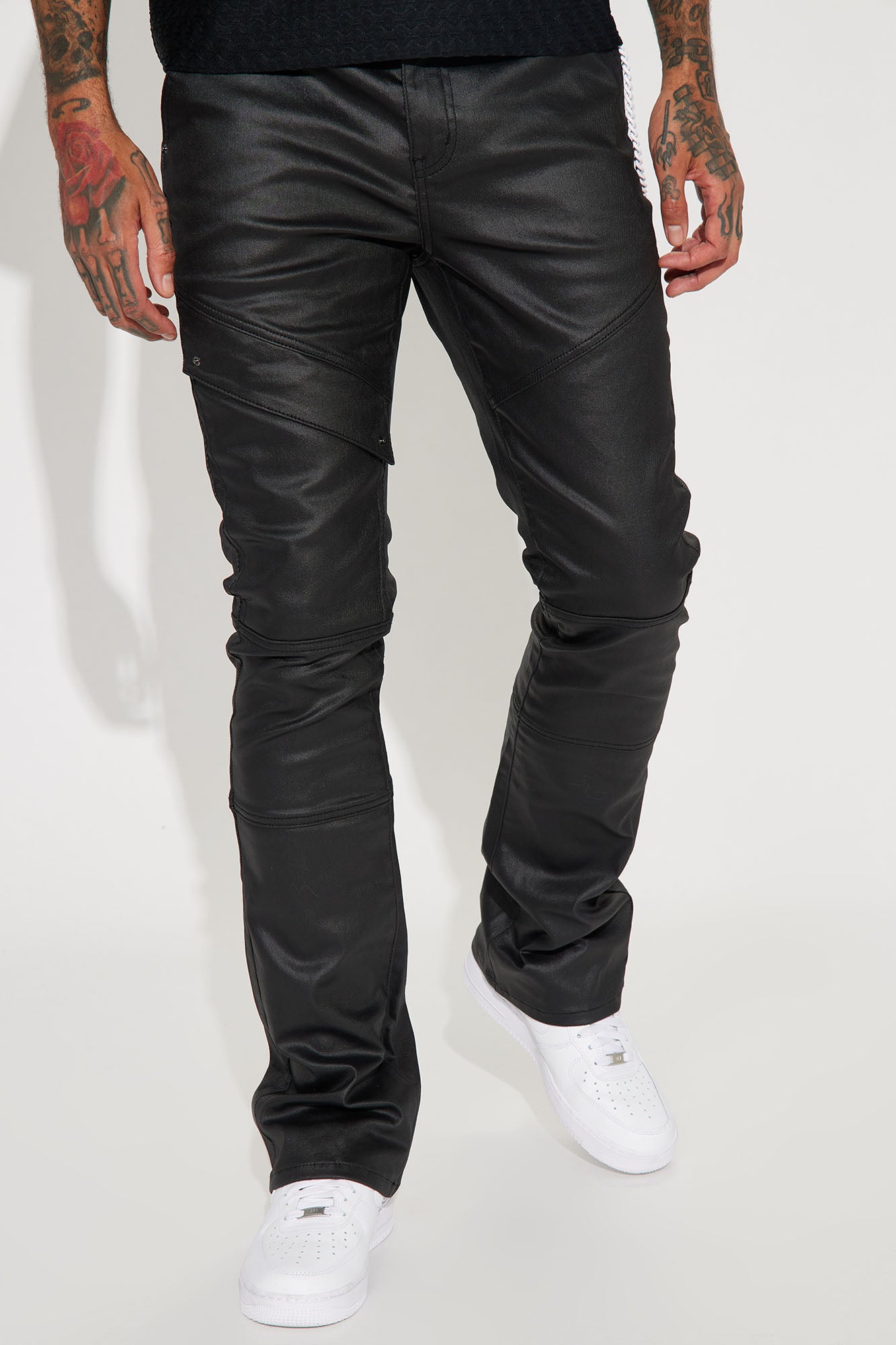Beg For Me Coated Stacked Skinny Flare Pants