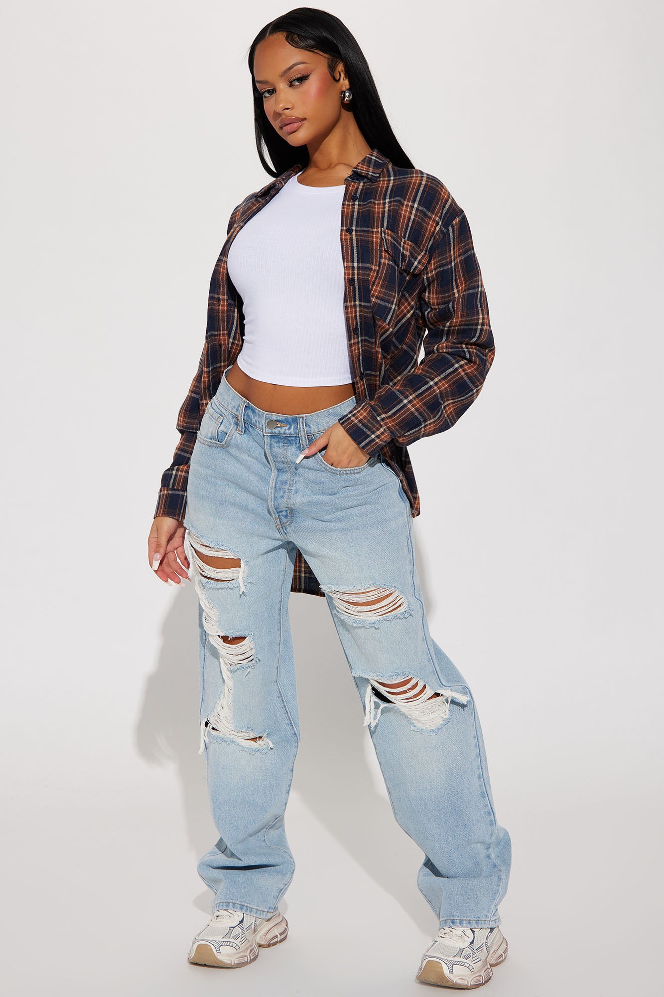 Seeking Thrills Shredded Straight Leg Jeans