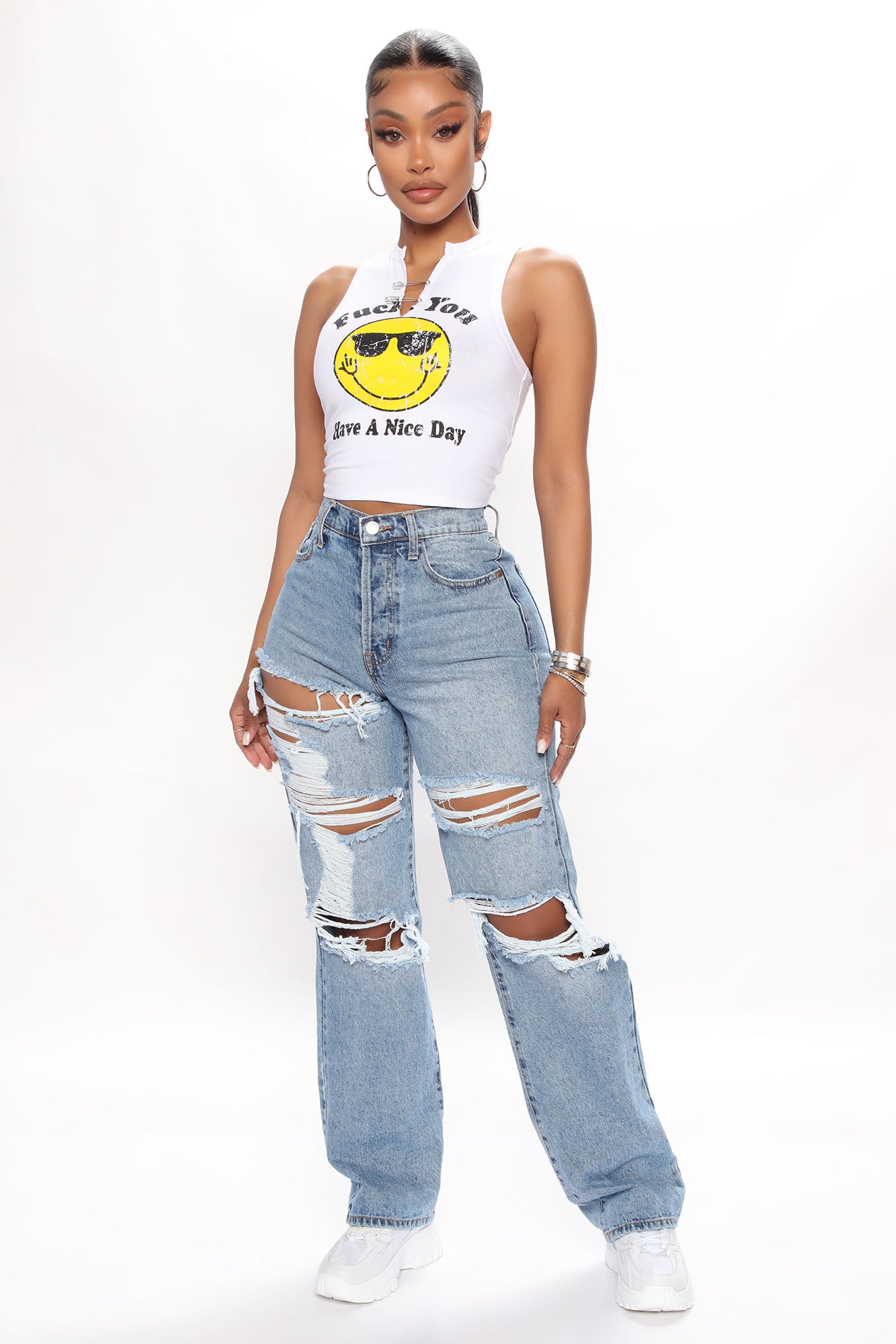 Seeking Thrills Shredded Straight Leg Jeans