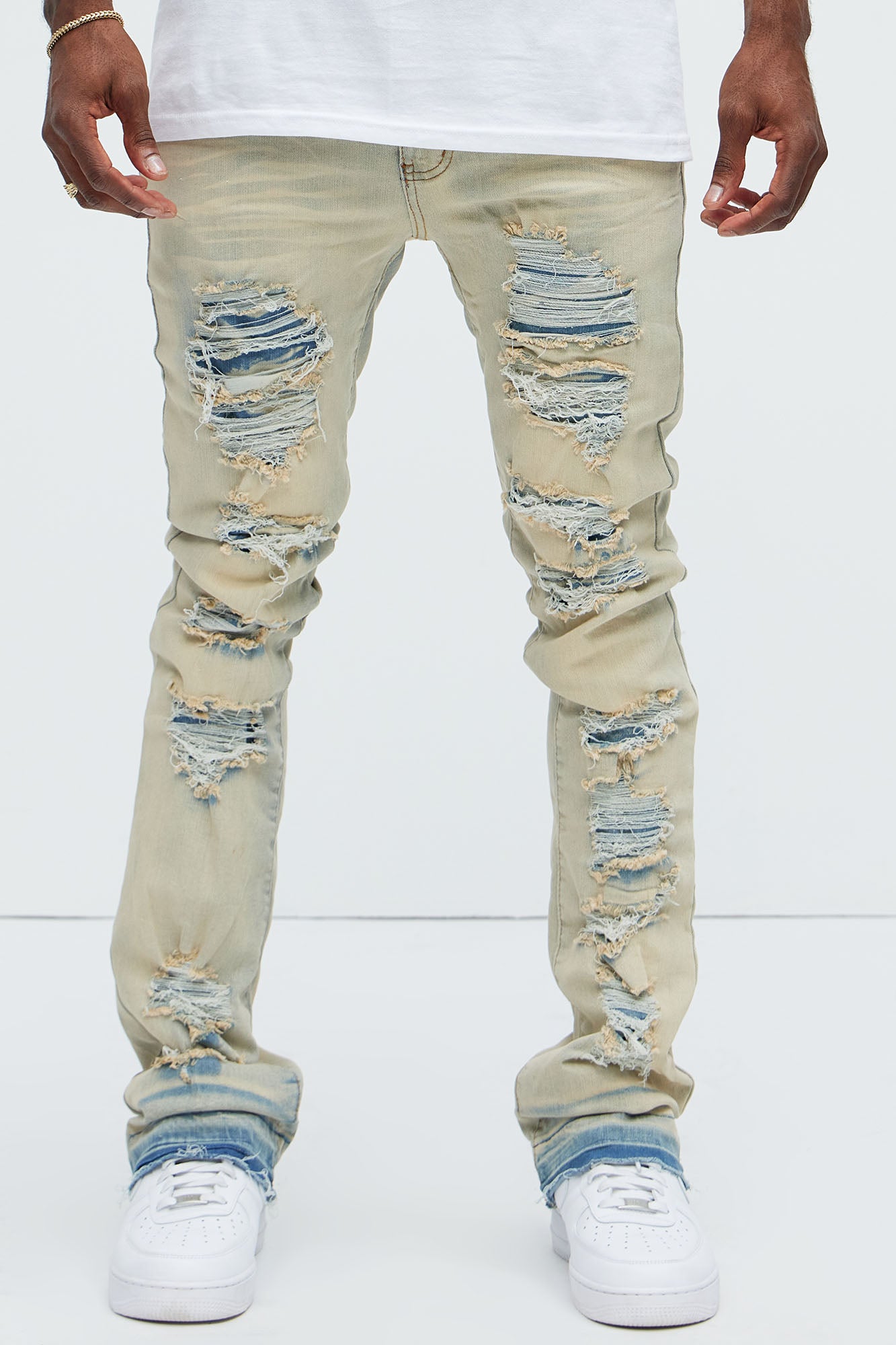 Plan Ahead Ripped Stacked Skinny Flare Jeans