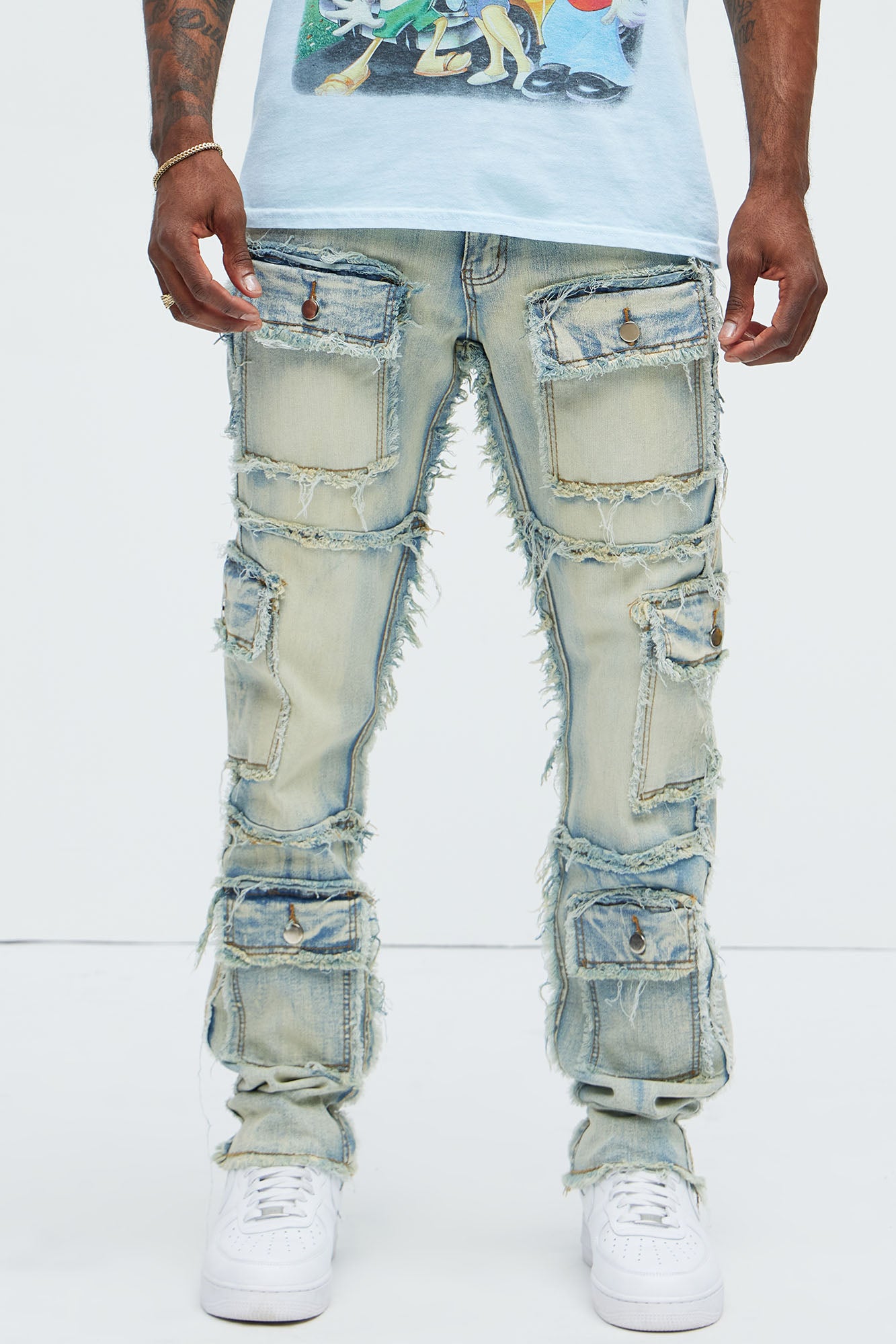 One Way Cargo Frayed Straight Jeans
