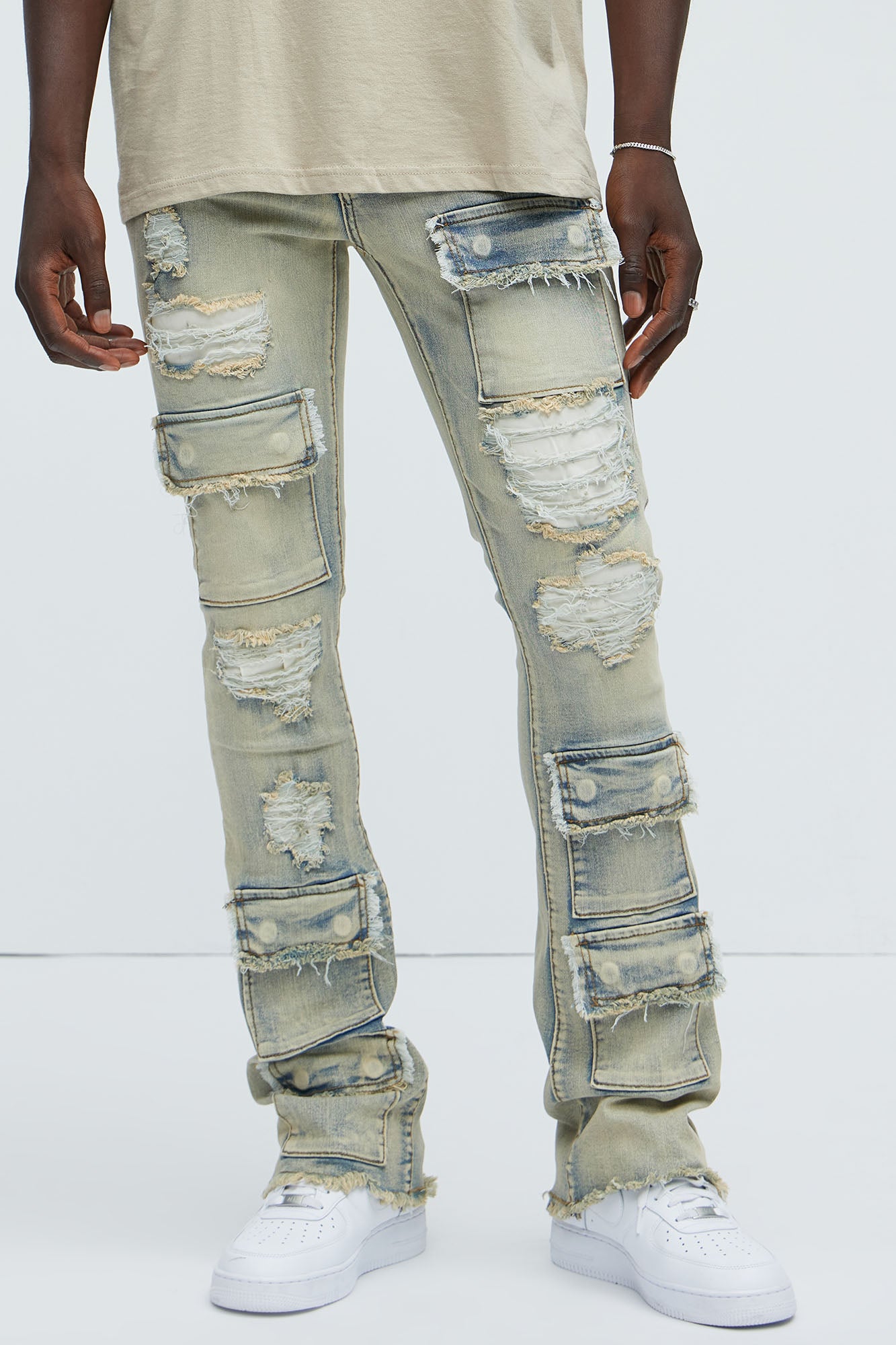 Get Started Cargo Stacked Skinny Flare Jeans
