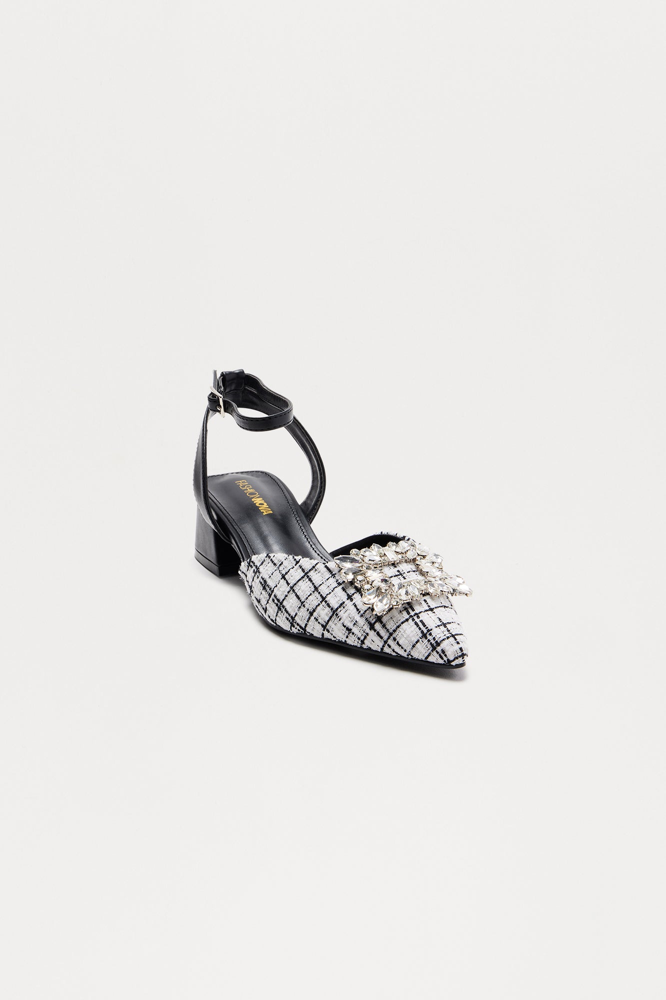 Anna Tweed Embellished Kitten Heels