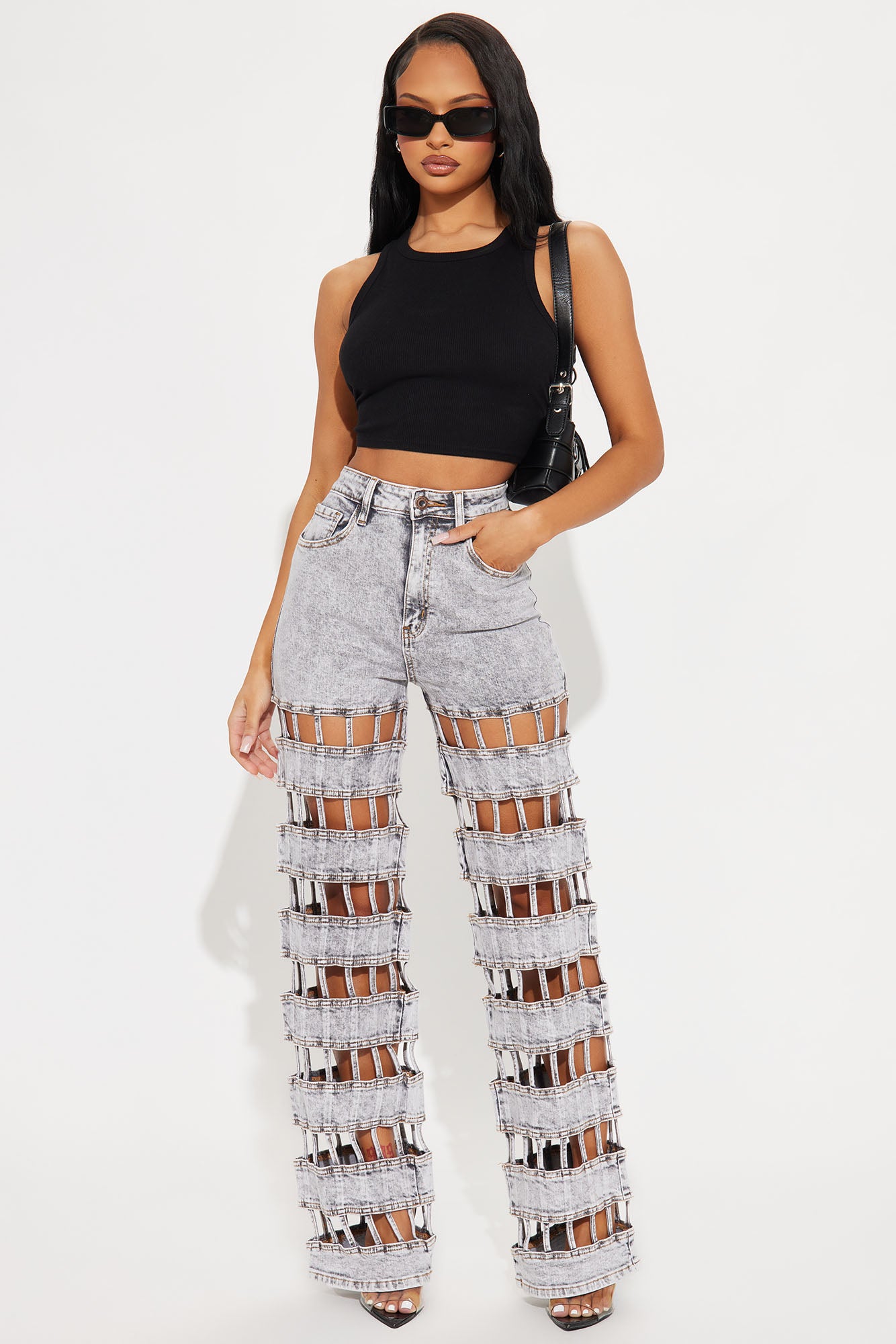 Past Midnight Stretch Cut Out Straight Leg Jeans