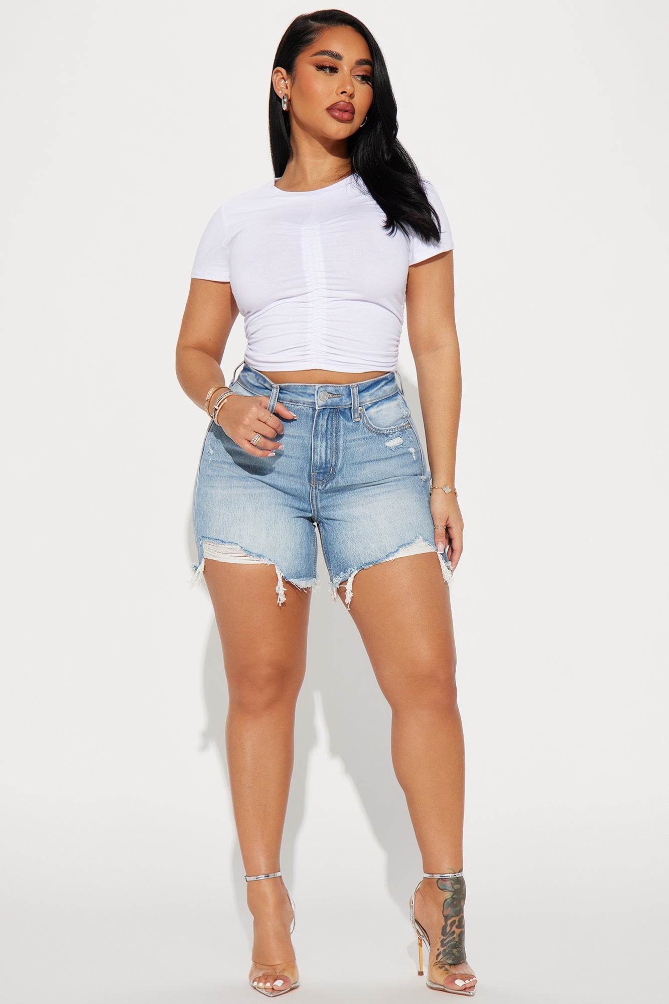 Hallie Hybrid Ripped Denim Shorts