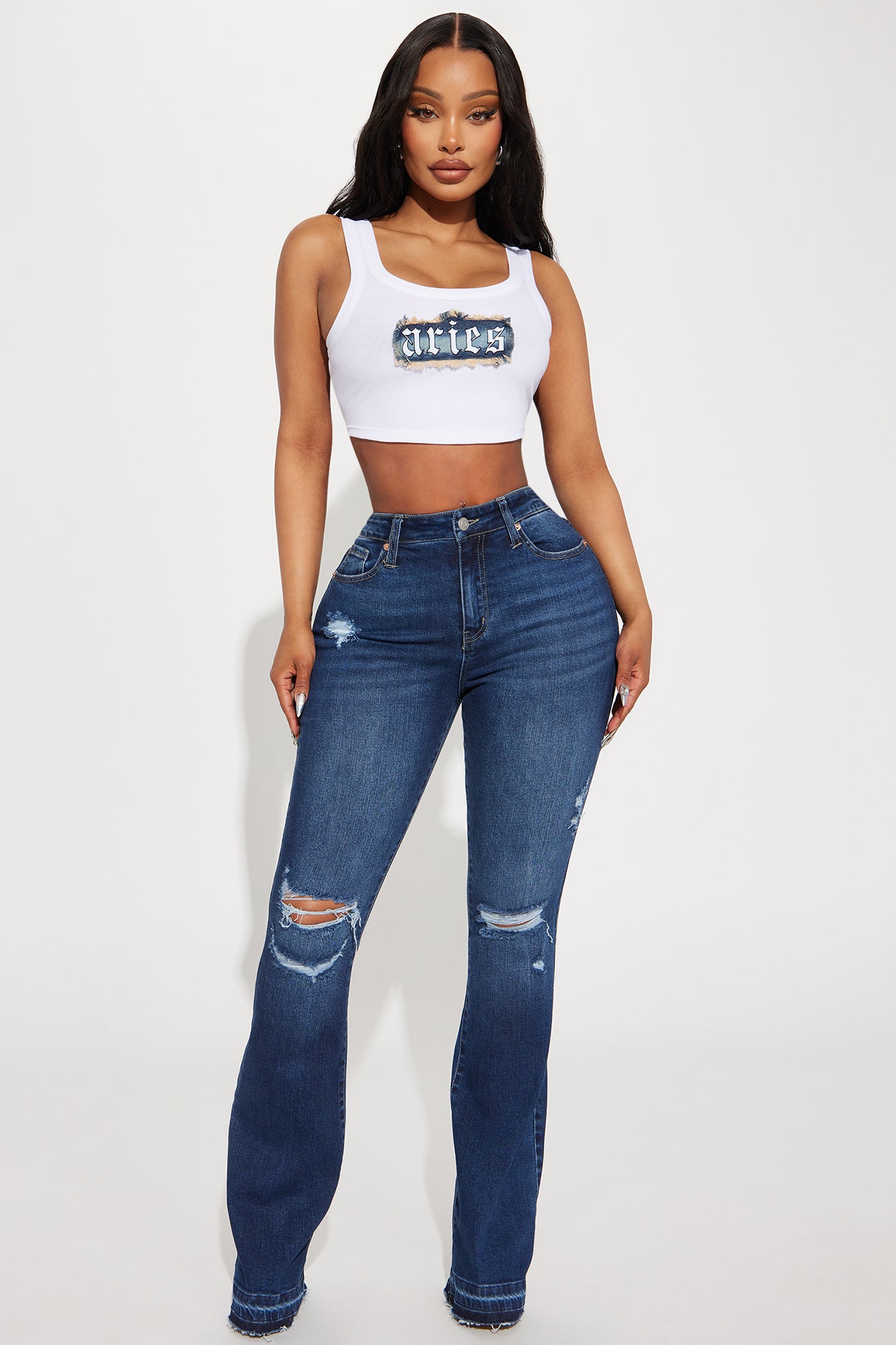 Take No Chances Ripped Stretch Flare Jeans
