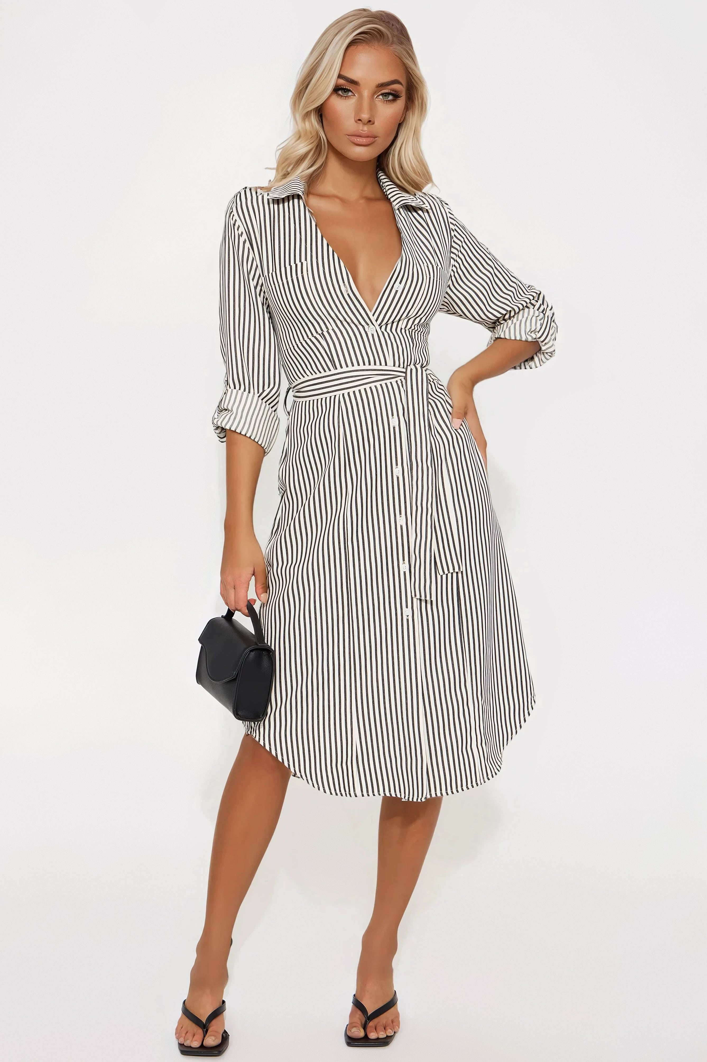 Around The World Striped Midi Dress