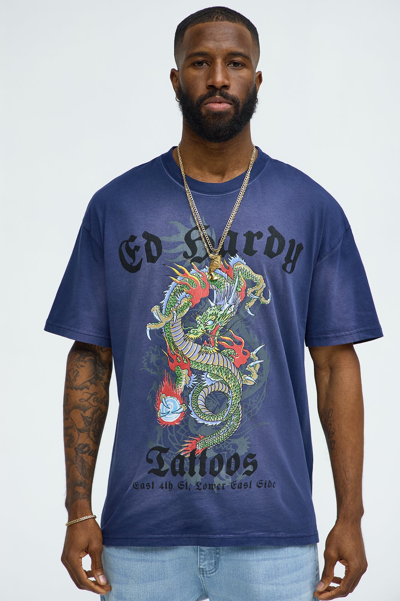 Ed Hardy Dragon Tattoo Oversized Short Sleeve Tee