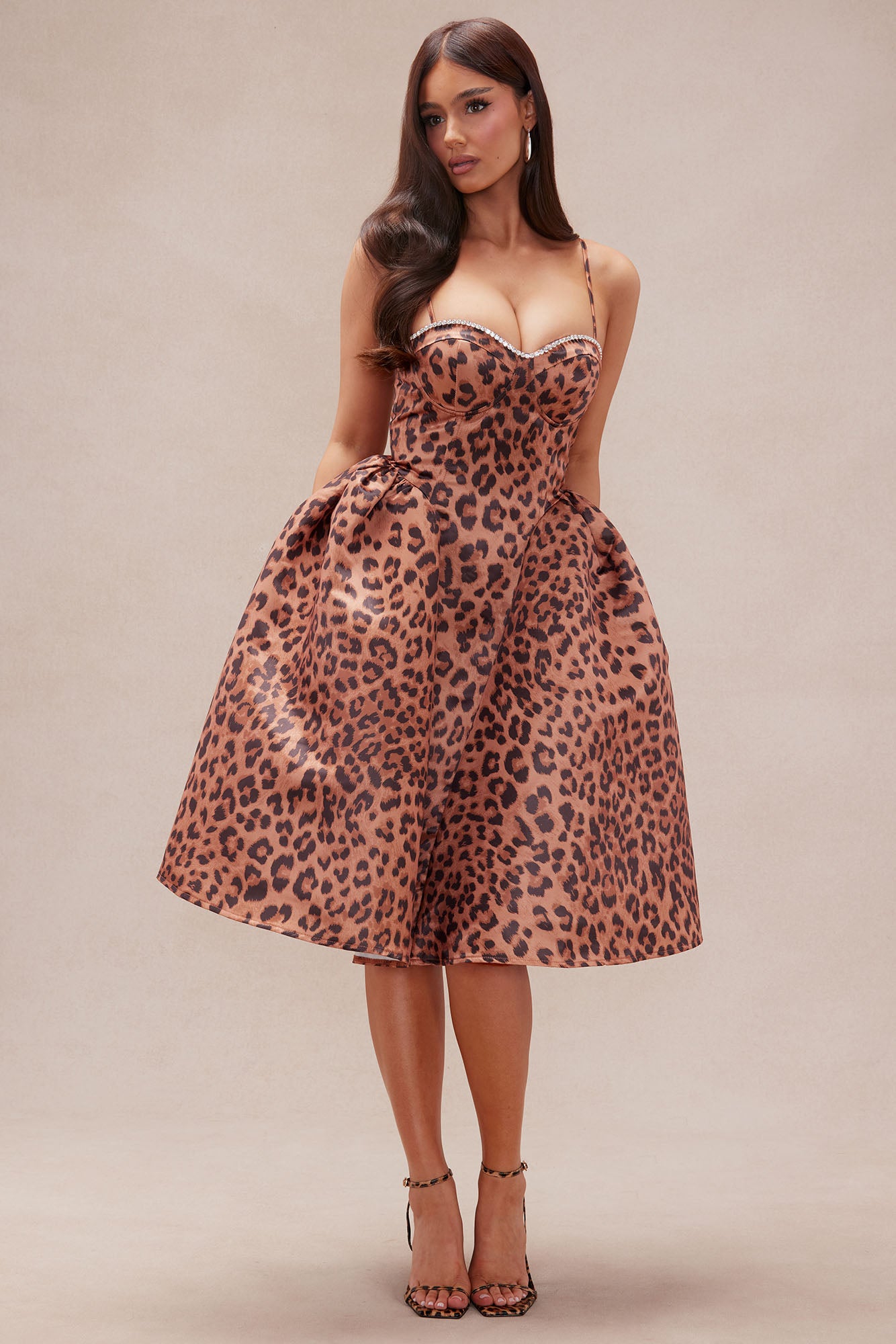Roaring Love Leopard Satin Midi Dress