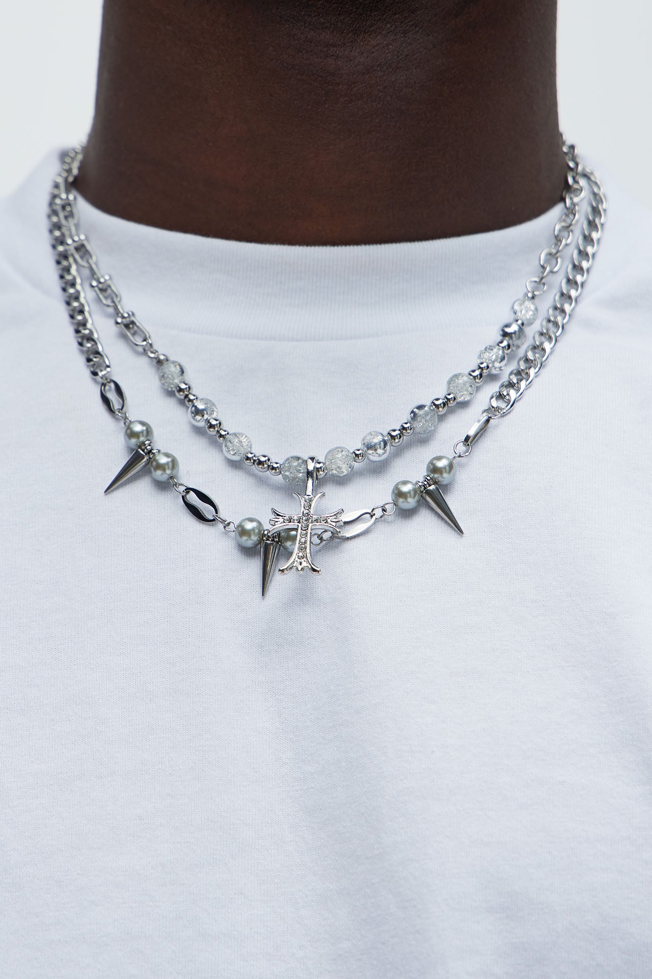 Spike Cross 2 Piece Chain Necklace