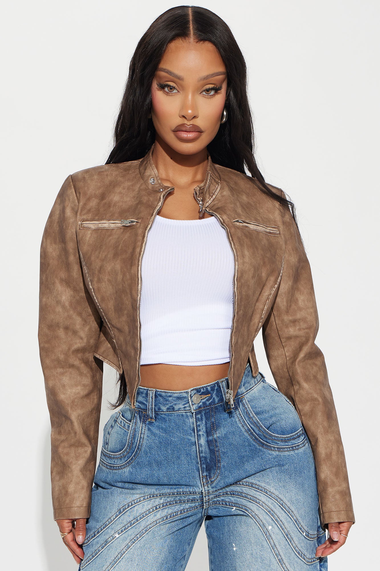 Ines Washed Faux Leather Jacket